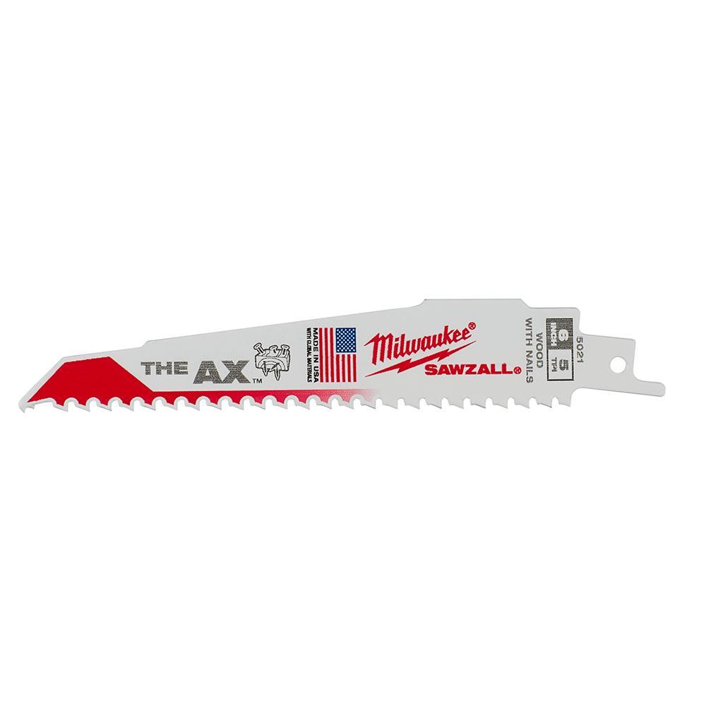 Milwaukee® SAWZALL® AX™ 48-00-5021 Demolition Tapered Back Reciprocating Saw Blade, 6 in L x 1 in W, 5 TPI, Bi-Metal Body, Universal/Toothed Edge Tang
