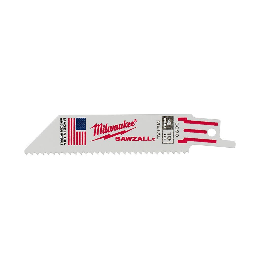 Milwaukee® SAWZALL® 48-00-5090 Straight Back Thin Kerf Reciprocating Saw Blade, 4 in L x 3/4 in W, 10 TPI, Bi-Metal Body, Universal/Toothed Edge Tang