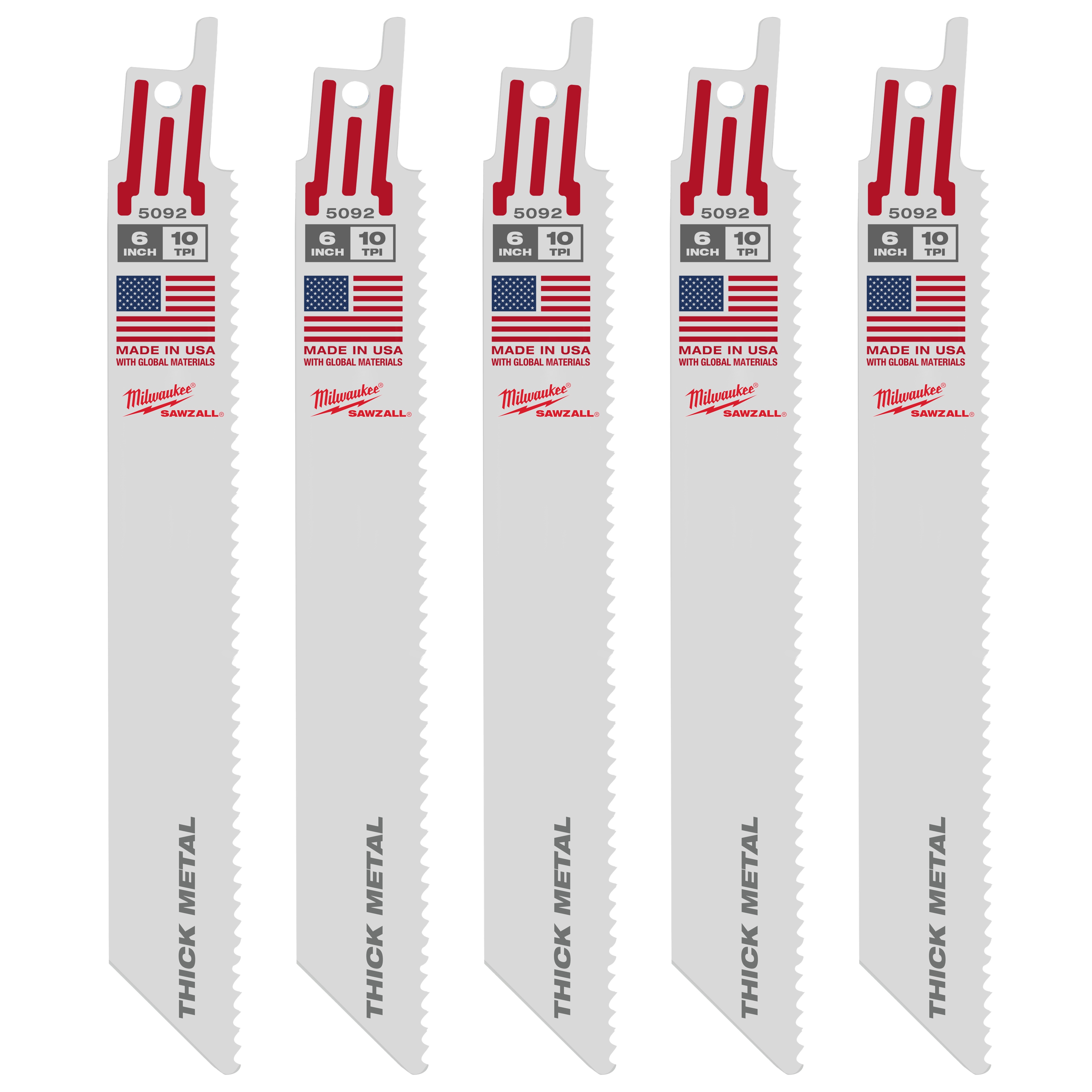 Milwaukee® SAWZALL® 48-00-5092 Straight Back Thin Kerf Reciprocating Saw Blade, 6 in L x 3/4 in W, 10 TPI, Bi-Metal Body, Universal/Toothed Edge Tang