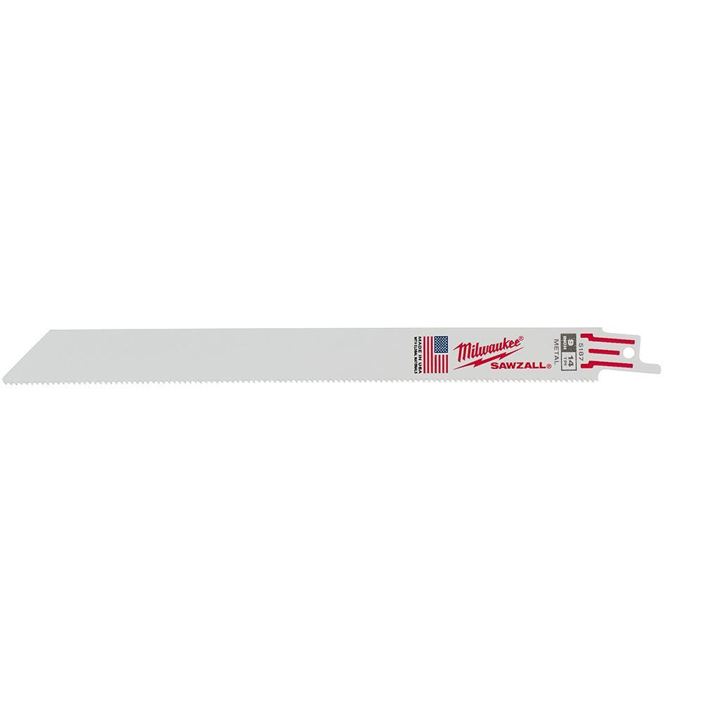 Milwaukee® SAWZALL® 48-00-5187 Double Duty Straight Back Thin Kerf Reciprocating Saw Blade, 9 in L x 3/4 in W, 14 TPI, Bi-Metal Body, Universal/Toothed Edge Tang