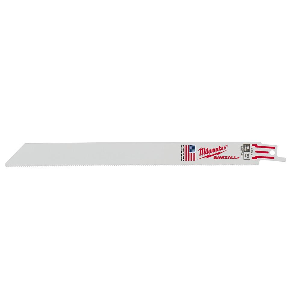 Milwaukee® SAWZALL® 48-00-5188 Double Duty Straight Back Thin Kerf Reciprocating Saw Blade, 9 in L x 3/4 in W, 18 TPI, Bi-Metal Body, Universal/Toothed Edge Tang