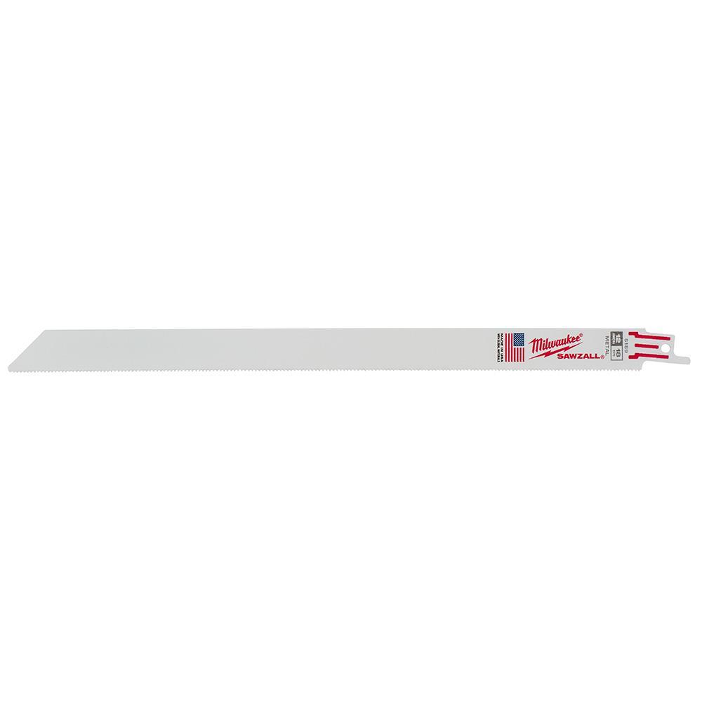 Milwaukee® SAWZALL® 48-00-5189 Double Duty Straight Back Thin Kerf Reciprocating Saw Blade, 12 in L x 3/4 in W, 18 TPI, Bi-Metal Body, Universal/Toothed Edge Tang