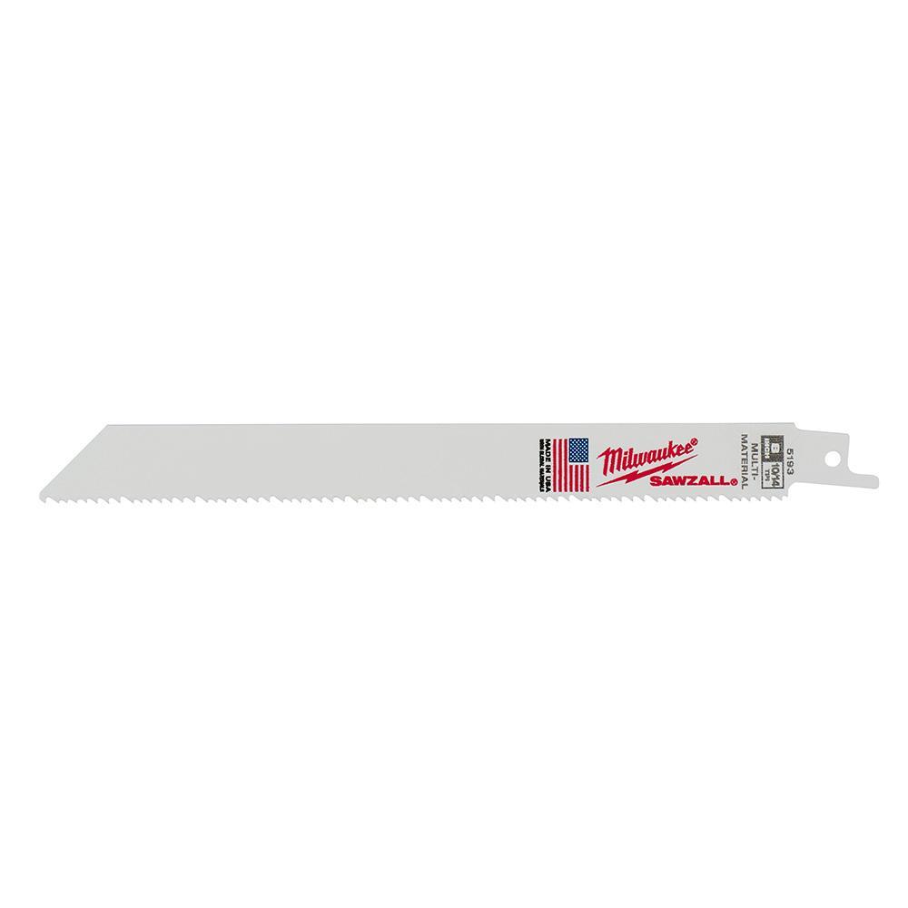 Milwaukee® SAWZALL® 48-00-5193 Heavy Duty High Performance Straight Back Reciprocating Saw Blade, 8 in L x 5/8 in W, 10/14 TPI, Bi-Metal Body, Universal/Toothed Edge Tang