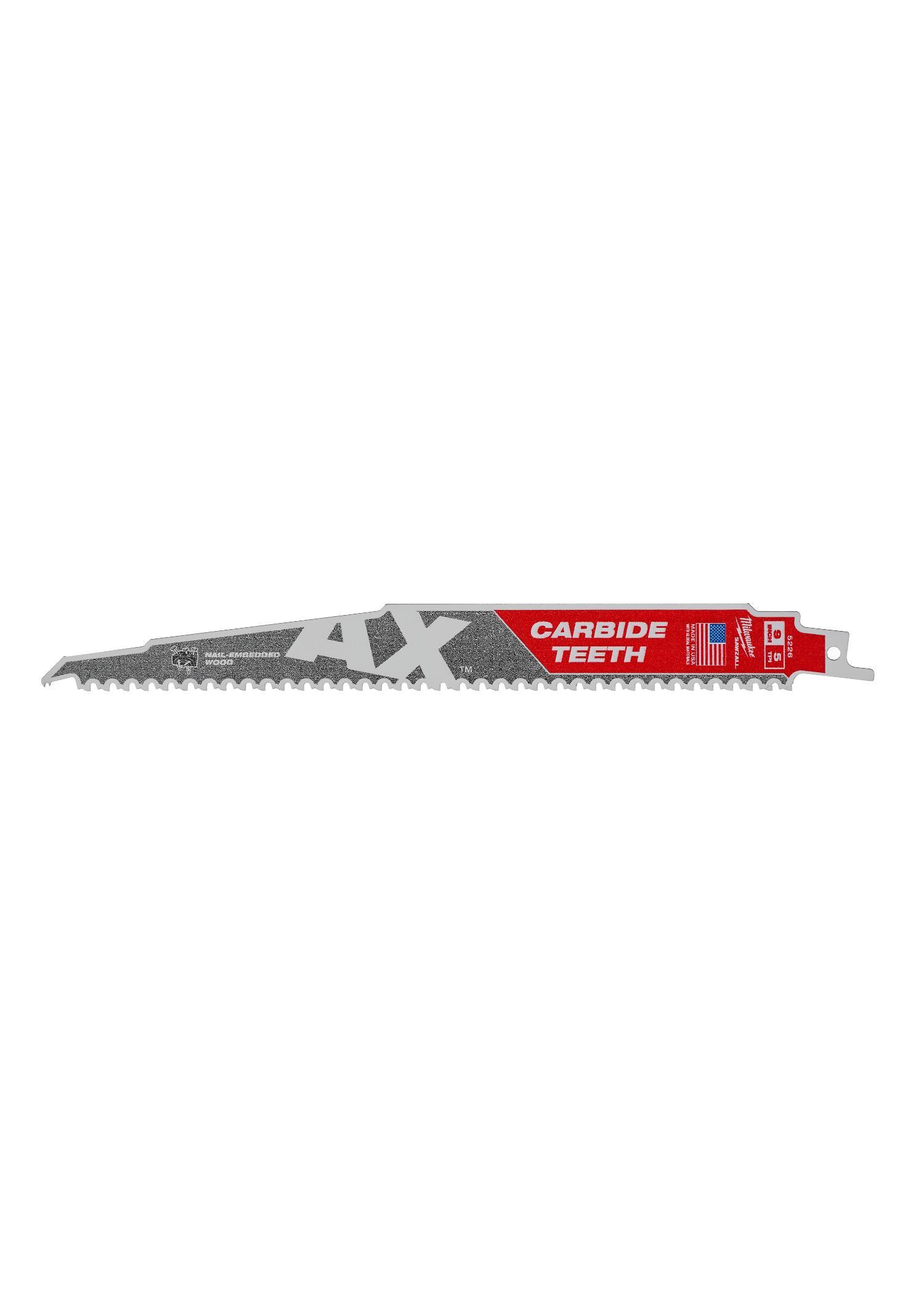 Milwaukee® SAWZALL® AX™ 48-00-5526 Reciprocating Saw Blade, 9 in L x 1 in W, 5 TPI, Carbide Body