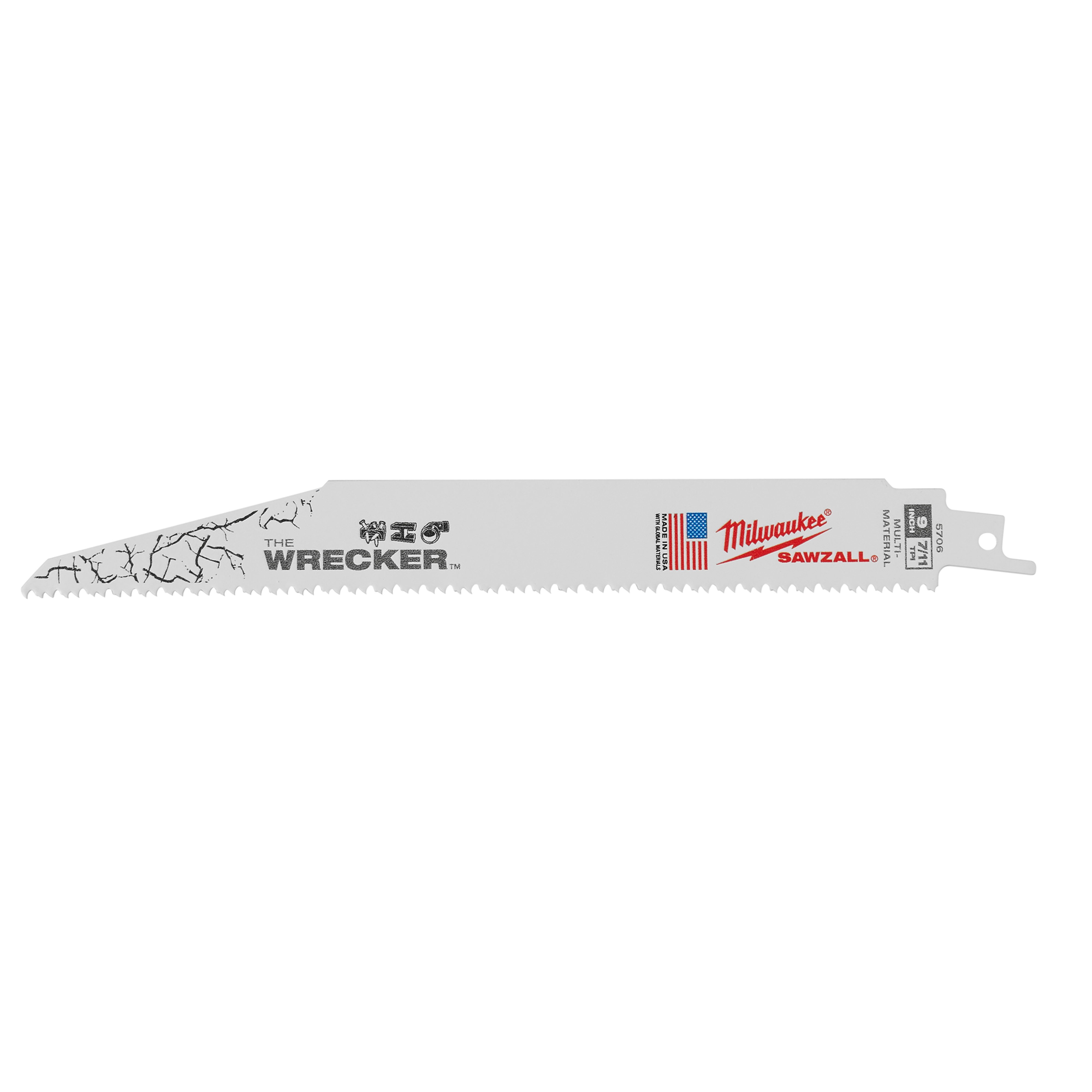 Milwaukee® SAWZALL® The Wrecker™ 48-00-5706 Demolition Straight Back Reciprocating Saw Blade, 9 in L x 1 in W, 8 TPI, Bi-Metal Body, Universal/Toothed Edge Tang