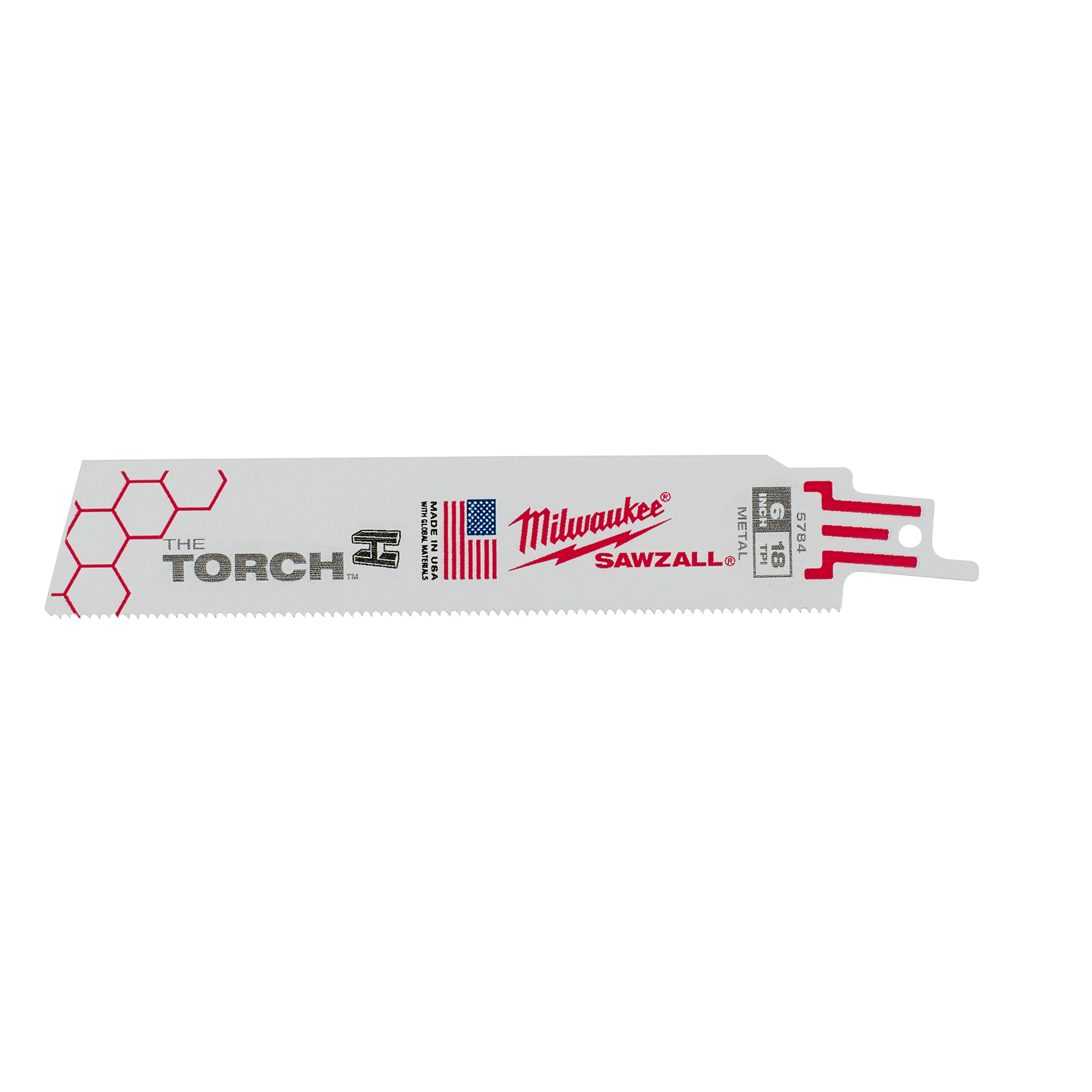 Milwaukee® SAWZALL® The Torch™ 48-00-5782 Demolition Straight Back Reciprocating Saw Blade, 6 in L x 1 in W, 14 TPI, Bi-Metal Body, Universal/Toothed Edge Tang