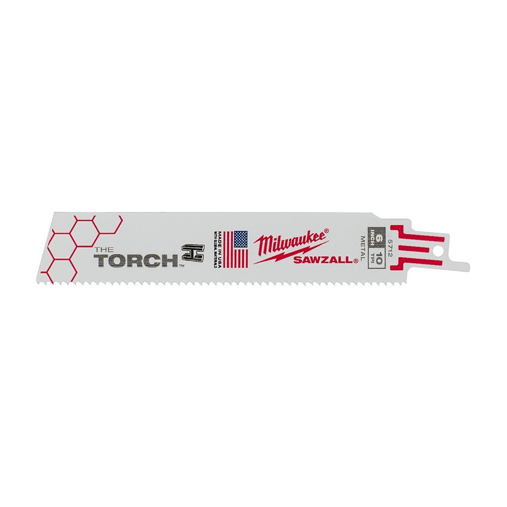 Milwaukee® SAWZALL® The Torch™ 48-00-5712 Demolition Straight Back Reciprocating Saw Blade, 6 in L x 1 in W, 10 TPI, Bi-Metal Body, Universal/Toothed Edge Tang