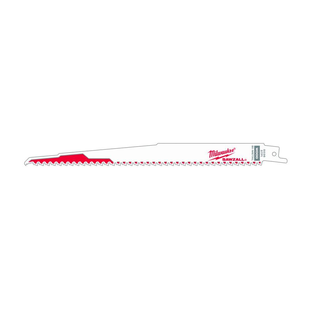 Milwaukee® SAWZALL® 48-00-5036 Heavy Duty High Performance Tapered Back Reciprocating Saw Blade, 9 in L x 3/4 in W, 5 TPI, Bi-Metal Body, Universal/Toothed Edge Tang