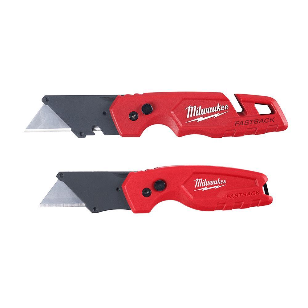 Milwaukee® FASTBACK™ 48-22-1503 Folding Utility Knife Set, Steel Blade, 2 Blades Included, 6.87 in OAL