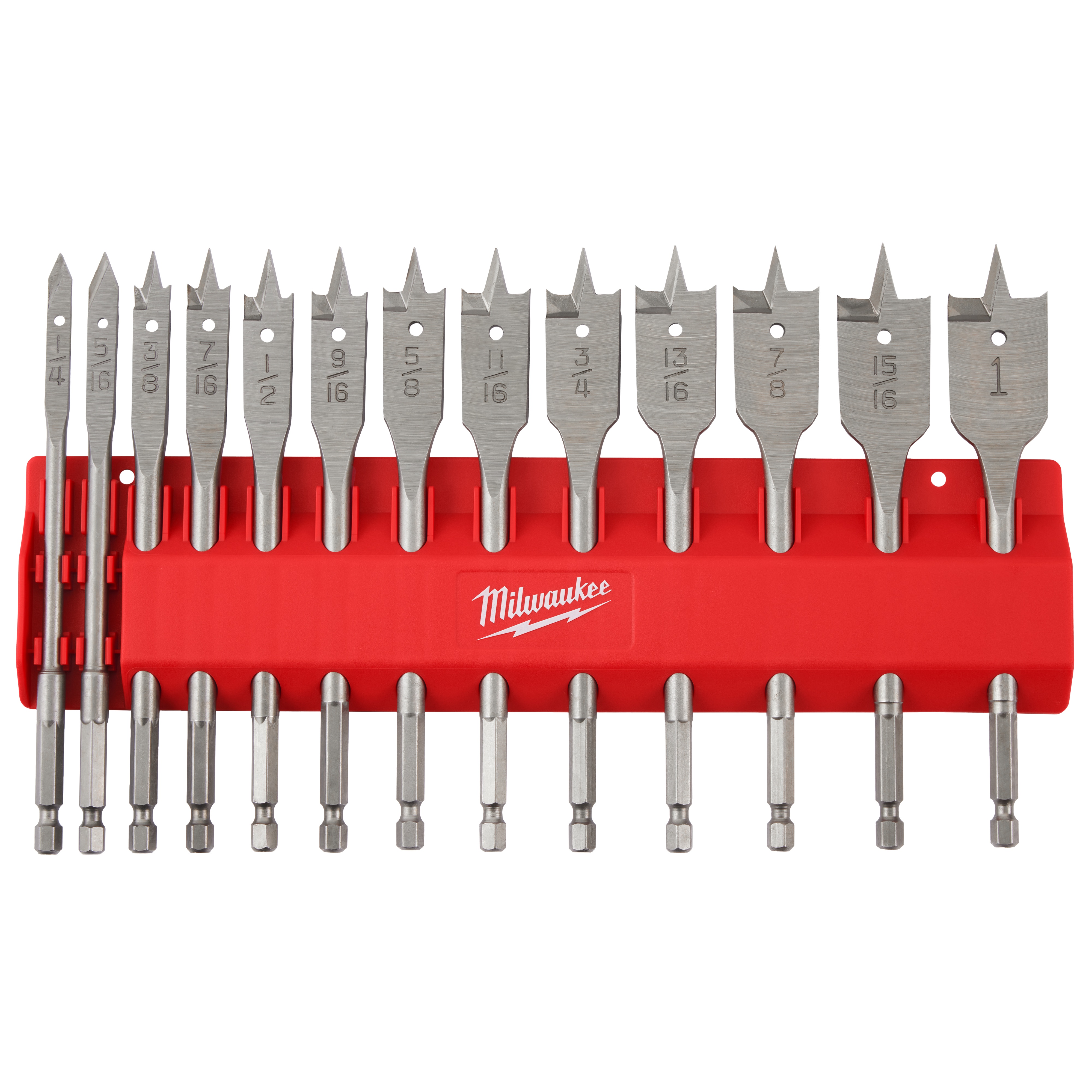 Milwaukee® 48-27-1520 Spade Flat Boring Bit Set, 9/16 in Min Drill Bit, 1 in Max Drill Bit, 13 Pieces, High Carbon Steel