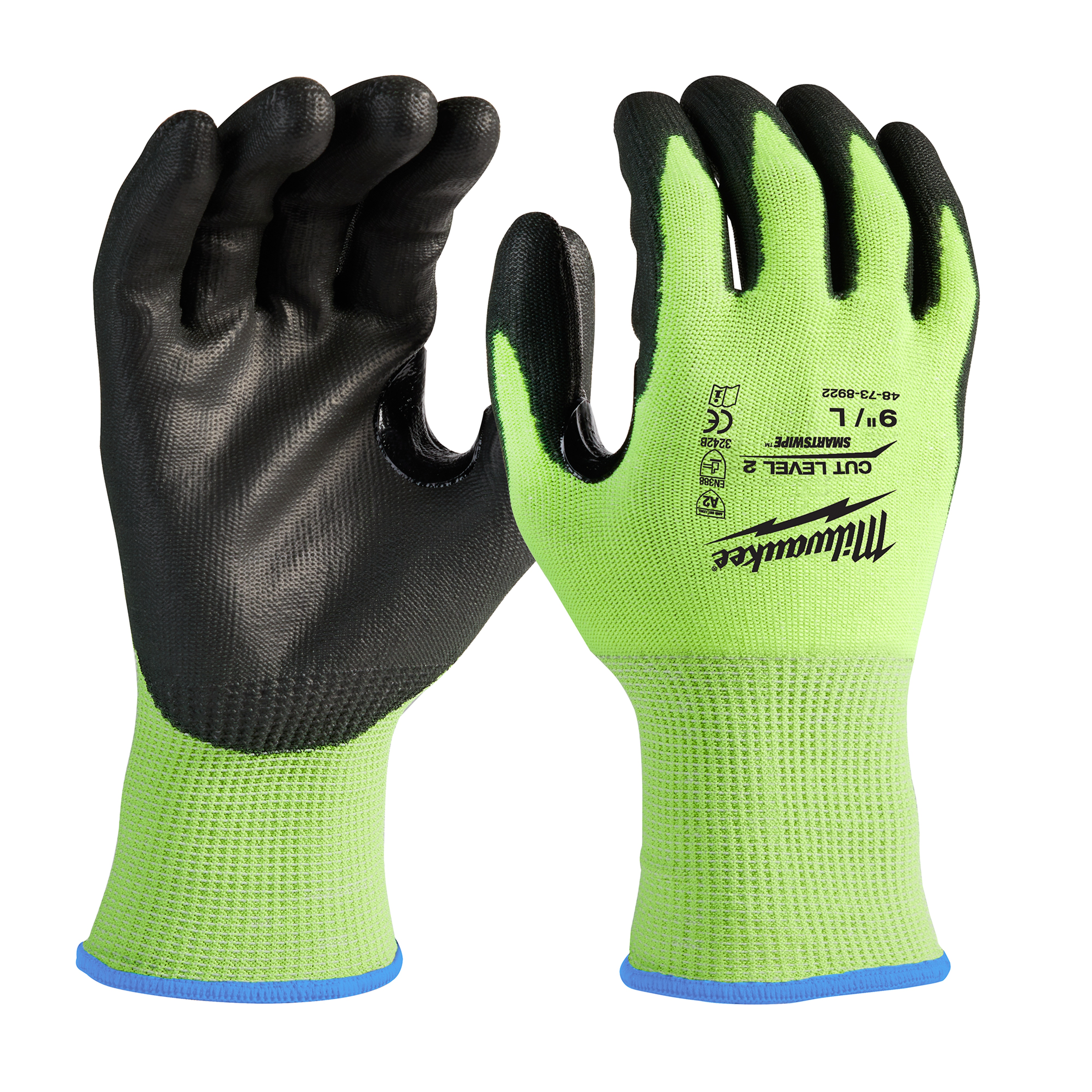Milwaukee® 48-73-8922 High Visibility Cut-Resistant Gloves, L, Nitrile Coating, Polyurethane, Knit Wrist Cuff, Resists: Abrasion, Cut, Puncture and Tear, ANSI Cut-Resistance Level: A2, ANSI Puncture-Resistance Level: A2