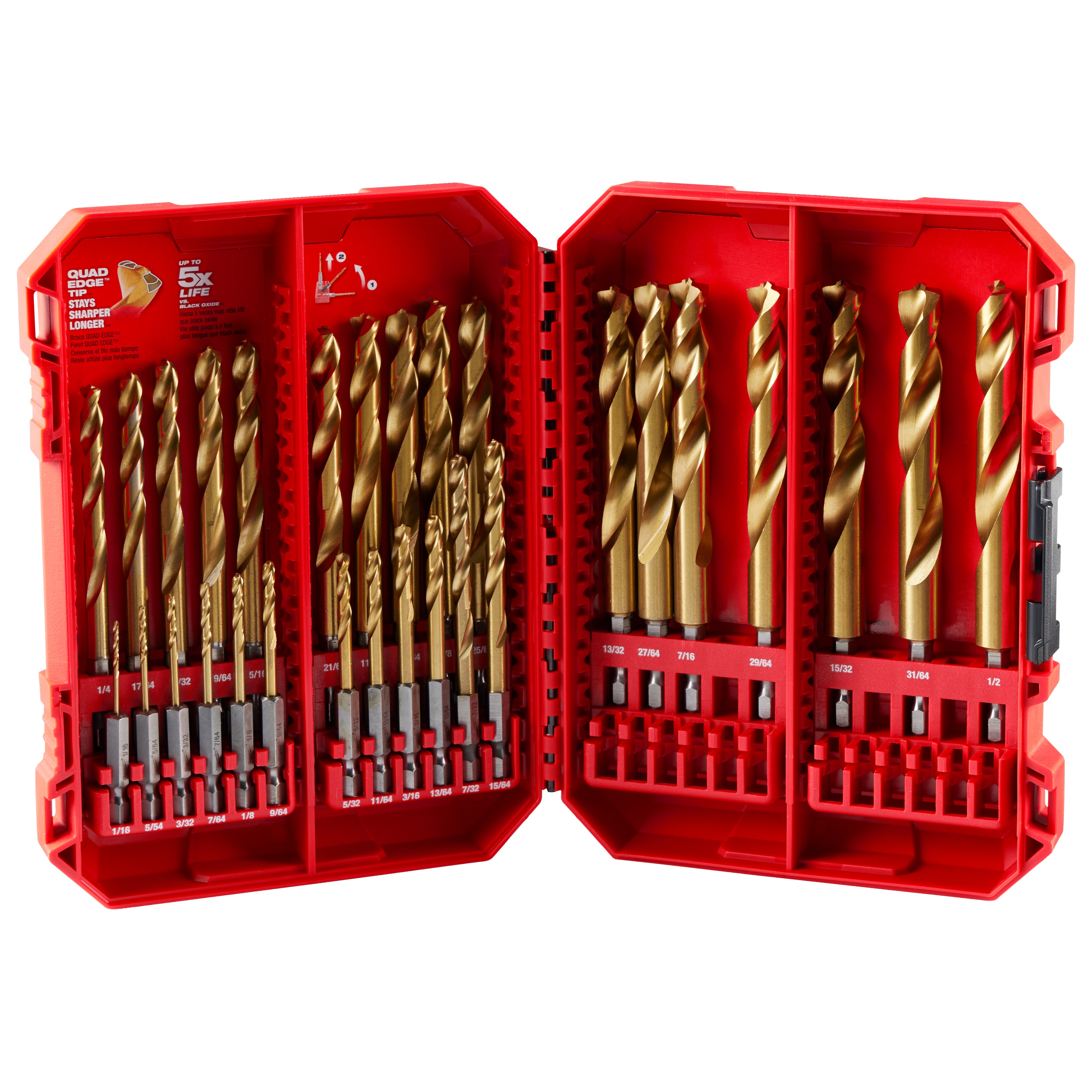 Milwaukee® 48-89-4672 SHOCKWAVE Impact Duty Drill Bit, 1/16 in Min Drill Bit, 1/2 in Max Drill Bit, 35, 15 deg Drill Point Angle, 15 Pieces, For Use With Drill Driver, Titanium