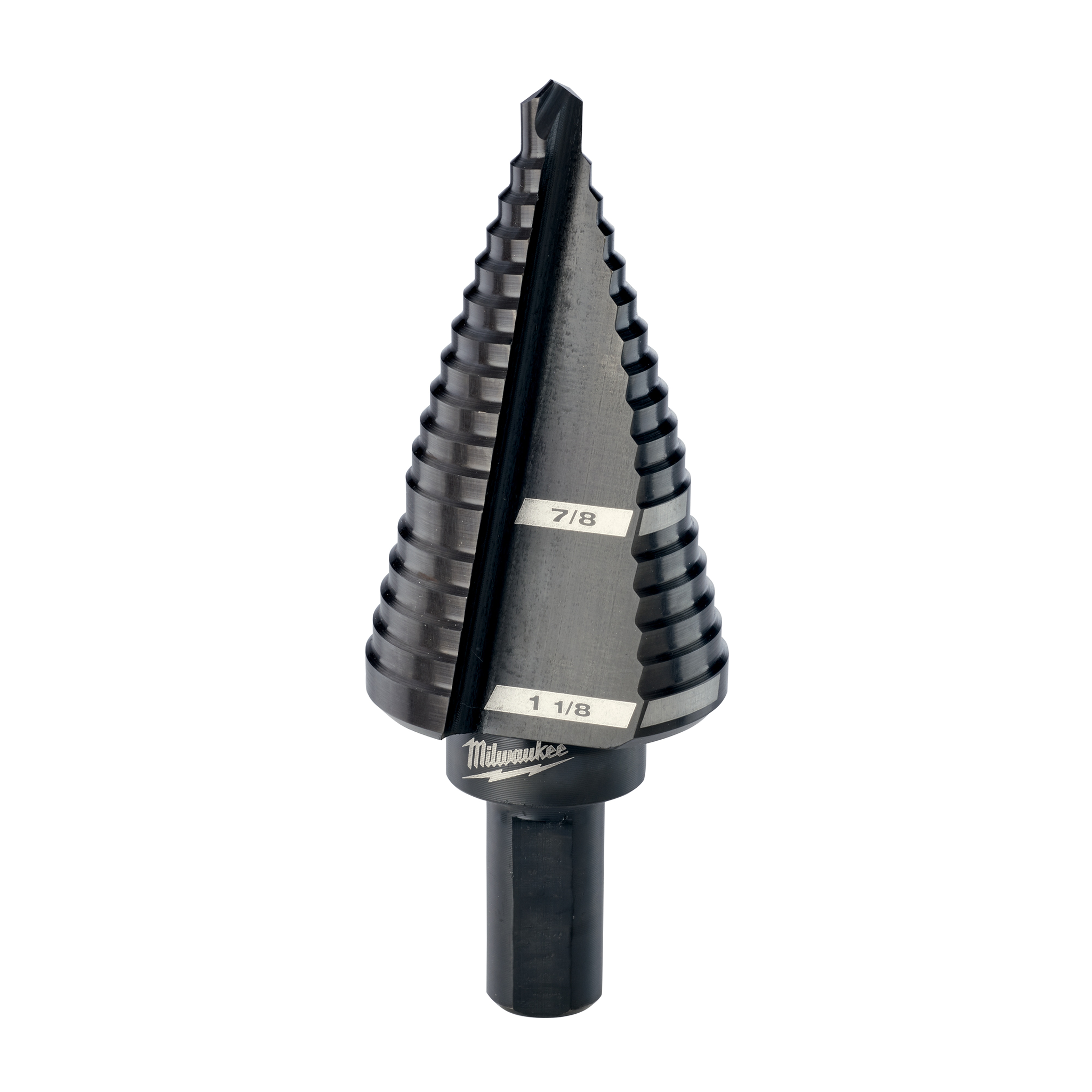 Milwaukee® 48-89-9209 Step Drill Bit, 7/8 in Dia Min Hole, 1-1/8 in Dia Max Hole, 2 Steps, HSS, 2 Hole Sizes, 3/8 in Shank