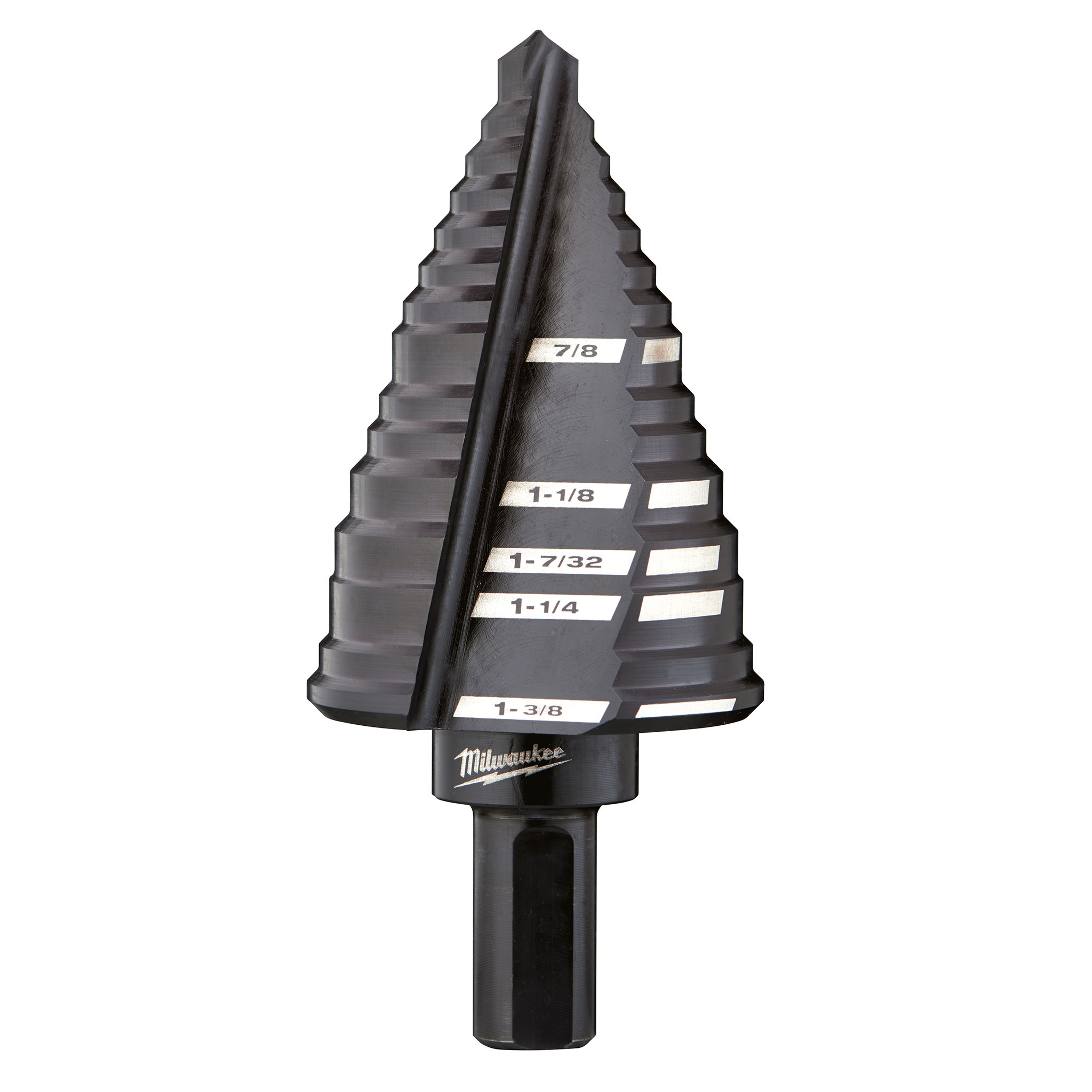 Milwaukee® 48-89-9212 Step Drill Bit, 7/8 in Dia Min Hole, 1-3/8 in Dia Max Hole, 5 Steps, HSS, 4 Hole Sizes, 3/8 in Shank