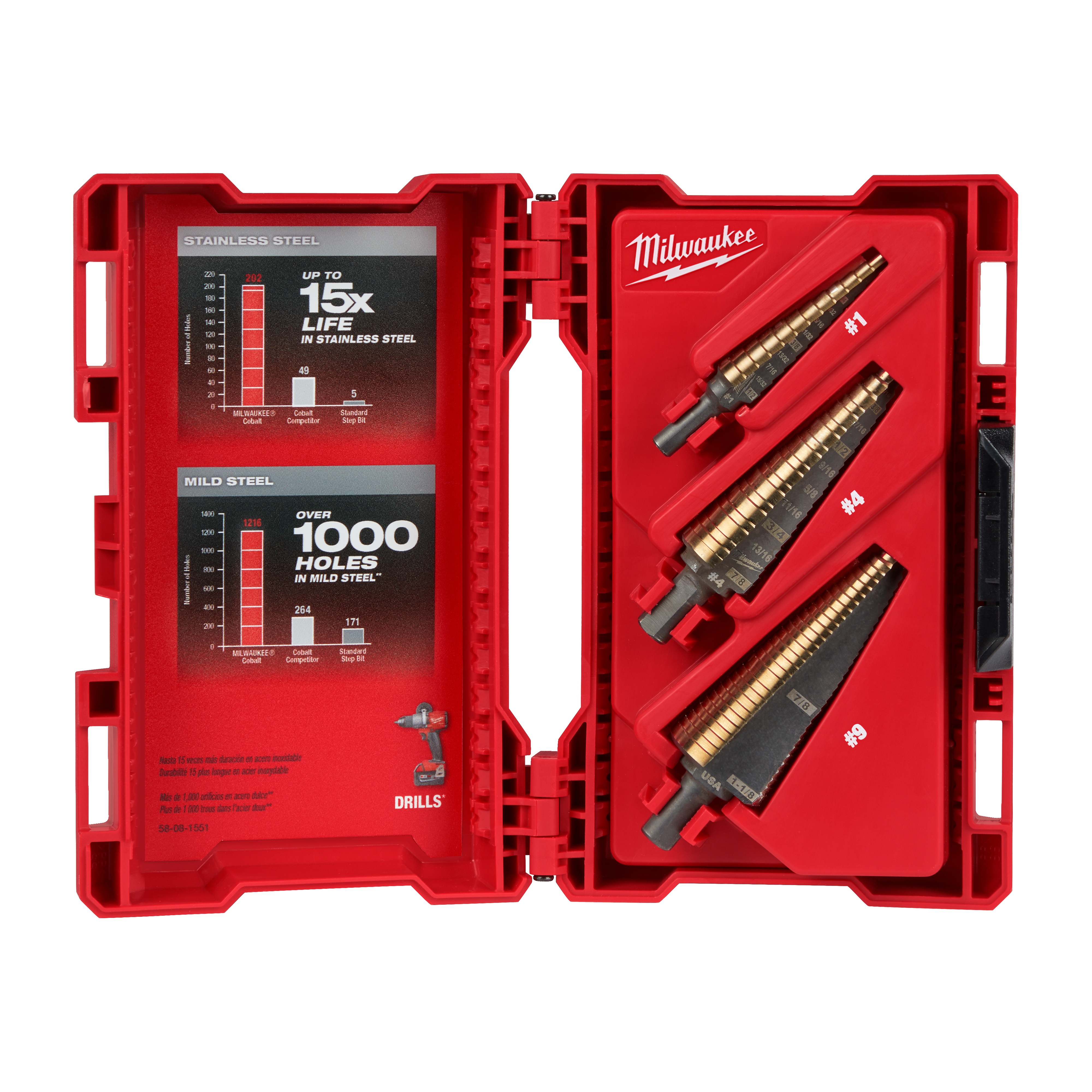 Milwaukee® 48-89-9291 Step Drill Bit Set, #1 Min Drill Bit, #9 Max Drill Bit, 3 Pieces, Cobalt