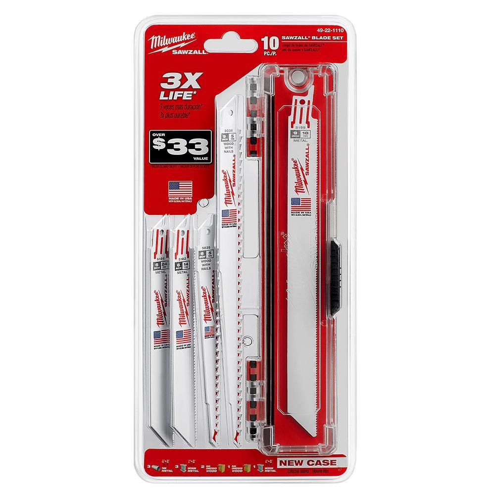 Milwaukee® SAWZALL® 49-22-1110 Saw Blade Set, 10 Pieces, 18 TPI, 1/2 in Universal Tang, For Use With Reciprocating Saw, Bi-Metal
