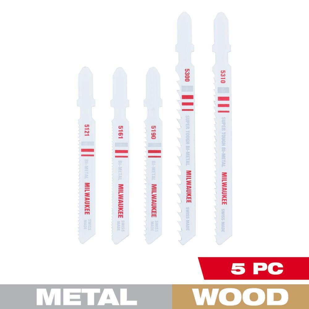 Milwaukee® SAWZALL® 49-22-1178 General Purpose Jig Saw Blade Set, 5 Pieces, T-Shank, For Use With 6266-6, 6276-6, 6267-20 and 6267-21 Jig Saw, Bi-Metal/HSS