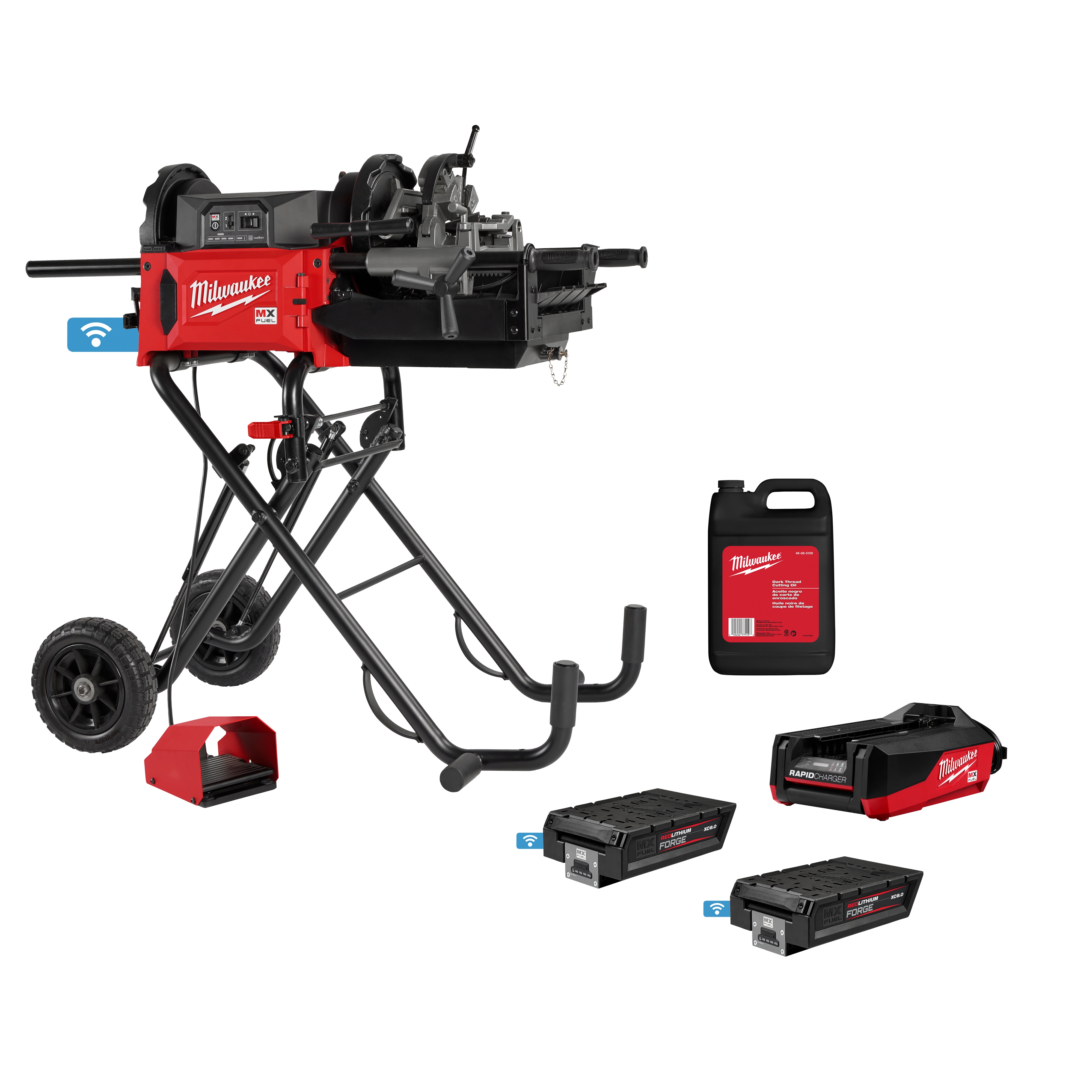 Milwaukee® MXF512-2XC Threading Machine, 1/8 to 2 in Pipe, 45 in OAL x 28 in OAW