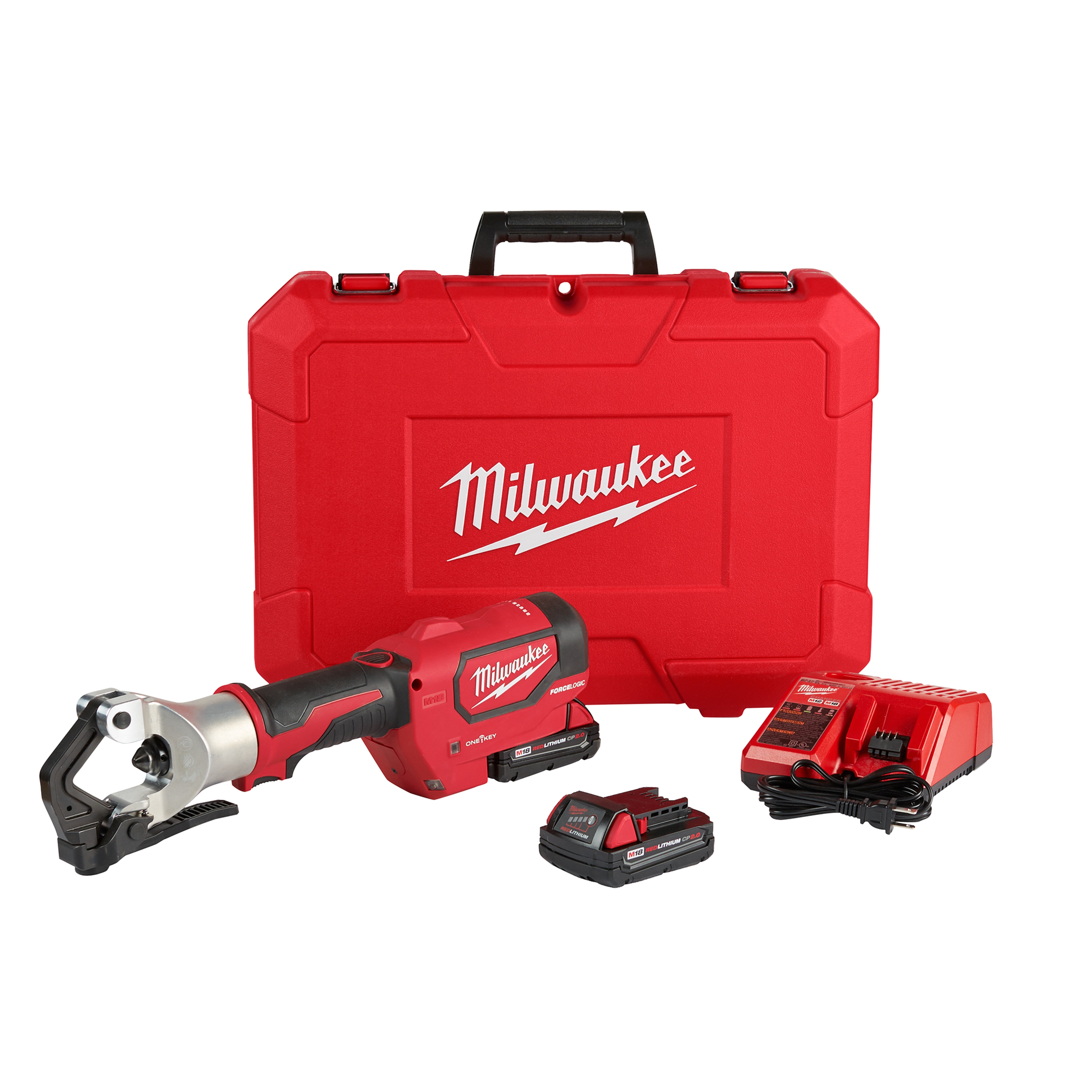 Milwaukee® M18™ FORCE LOGIC™ 2877-22 Cordless Dieless Crimper Kit, 750 kcmil Crimping, 13000 lb Crimping, 18 V, Li-Ion Battery, 18.9 in OAL