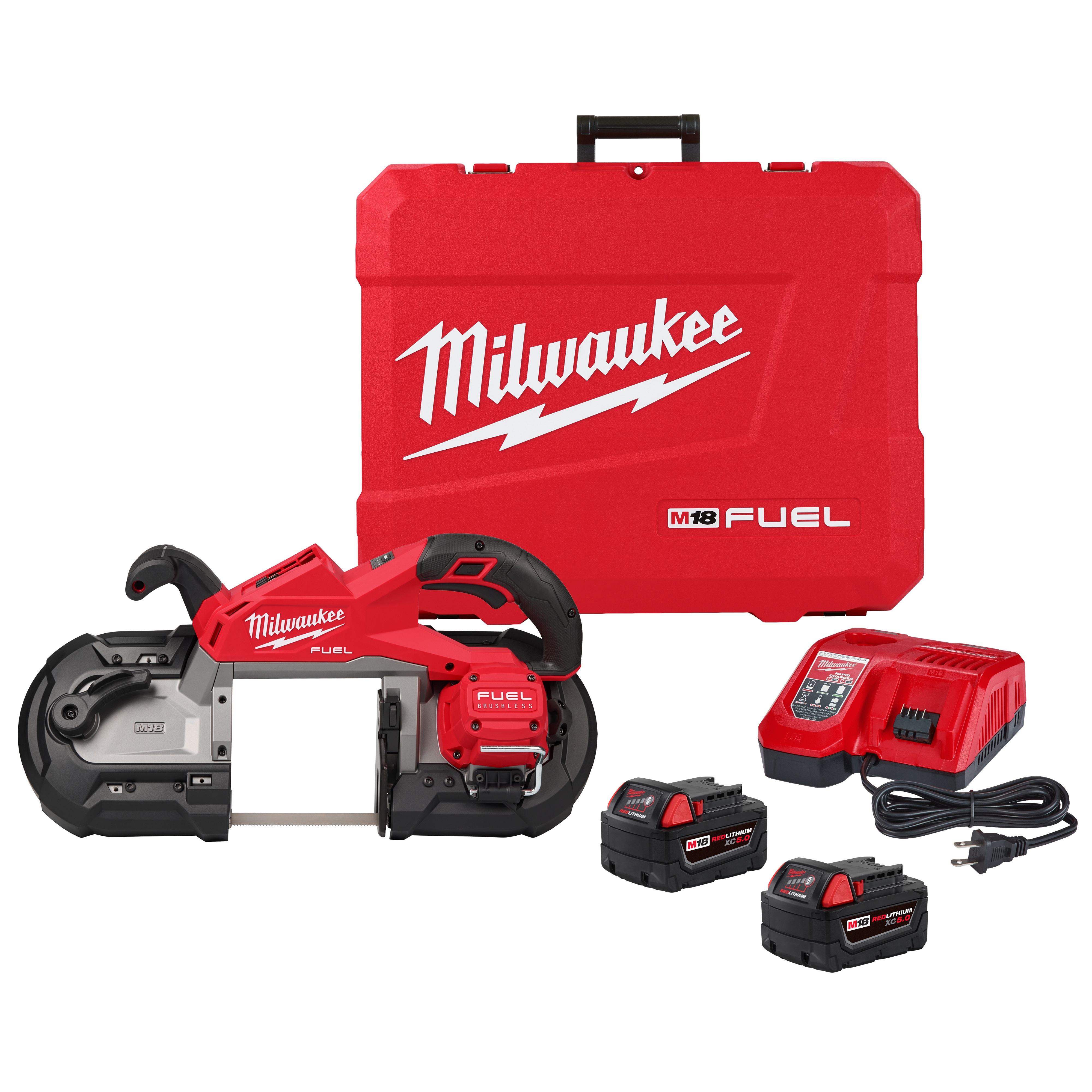 Milwaukee® 2929-22 Deep Cut Band Saw, 5 x 5 in Cutting, 44.875 in L x 0.5 in W Blade, 18 V, 5 Ah Lithium Battery