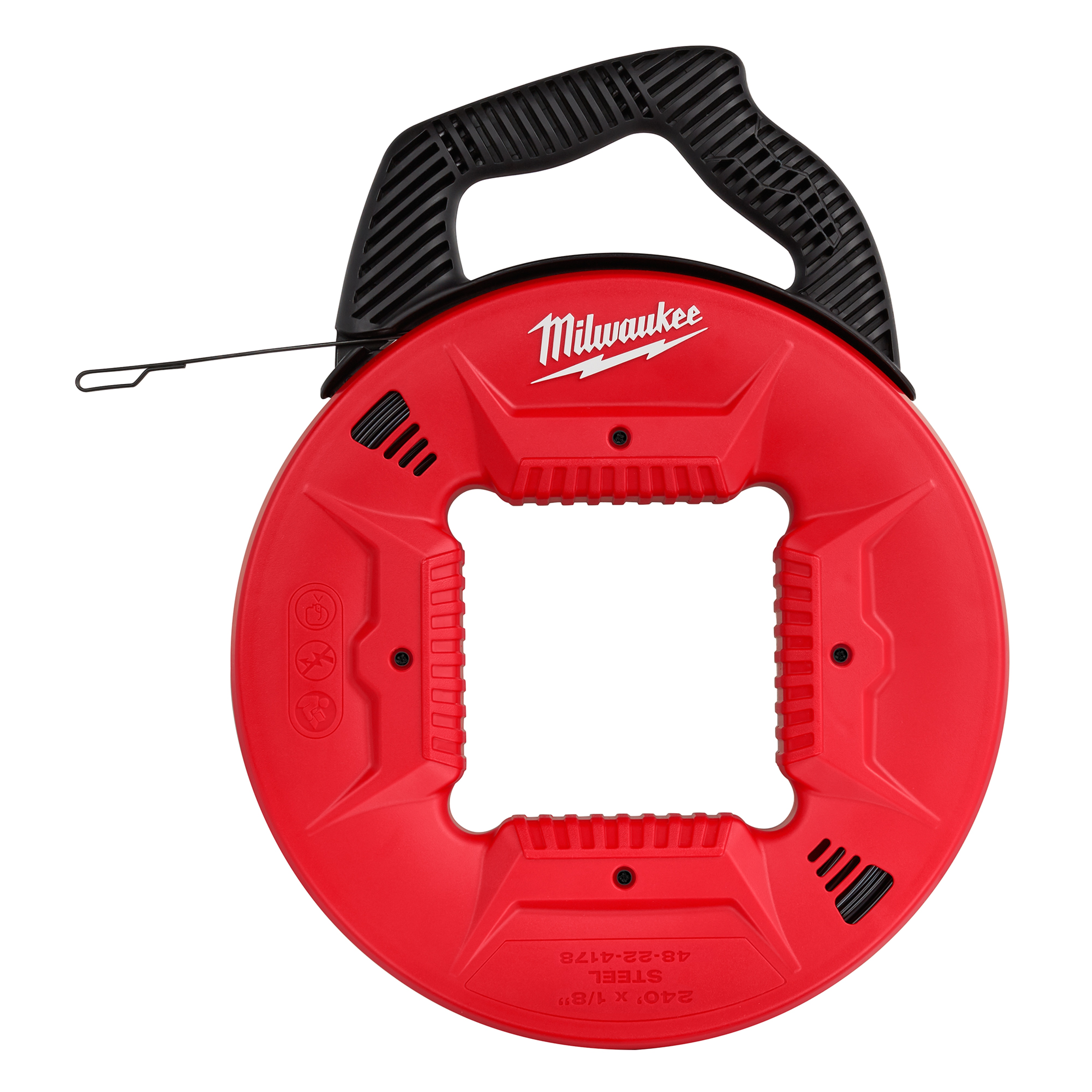 Milwaukee® 48-22-4178 Fish Tape, 1/8 in Tape, 240 ft L Tape, Round Profile, Steel Tape, Black/Red