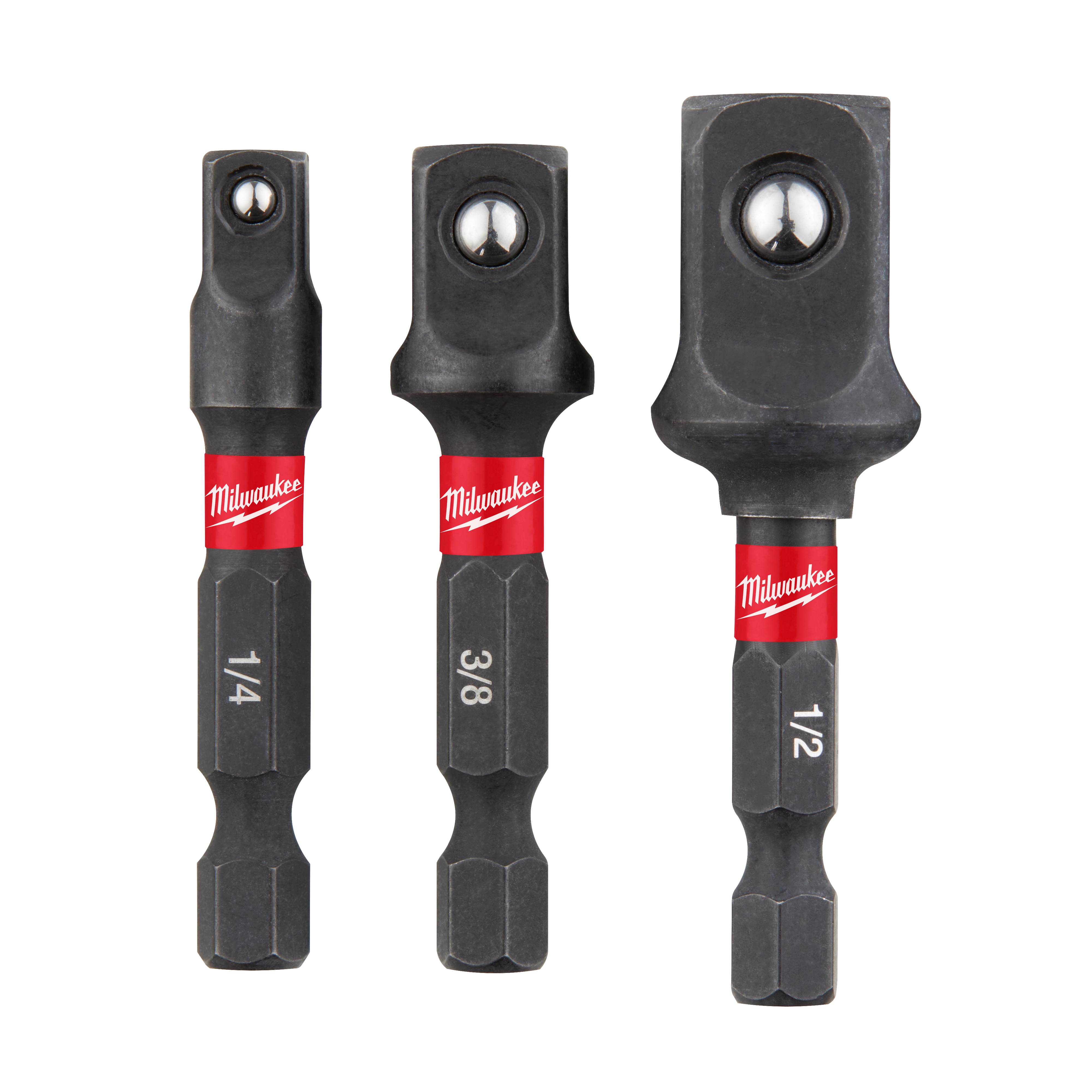 Milwaukee® SHOCKWAVE™ 48-32-5033 3-Piece Hex Shank Socket Adapter Set, 1/4 in Male Drive, 1/4 in Female Drive, Steel