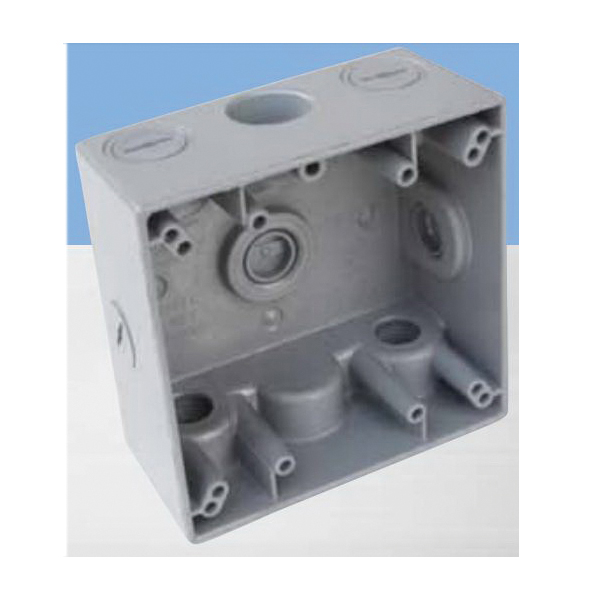 Mulberry Royal Mountie™ 30245W Heavy Duty Weatherproof Box With Detachable Lug, Die Cast Aluminum, 30.5 cu-in, 2 Gangs, 5 Outlets, 4-1/2 in L x 4-1/2 in W x 2 in D