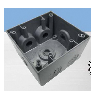 Mulberry Royal Mountie™ 30599 Deep Heavy Duty Weatherproof Box With Detachable Lug, Die Cast Aluminum, 37.3 cu-in, 2 Gangs, 7 Outlets, 4-1/2 in L x 4-1/2 in W x 2-5/8 in D