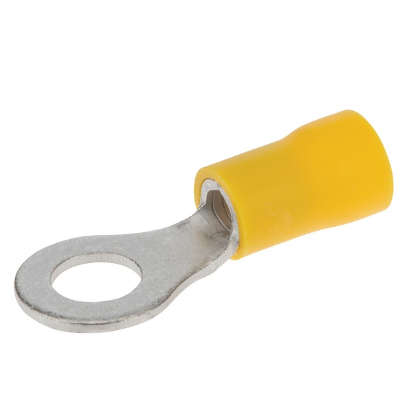 NSI Miniterms R12-10V-S R Series Standard Ring Terminal, 12 to 10 AWG Conductor, 1.003 in L, Brazed Seam Barrel, Copper, Yellow