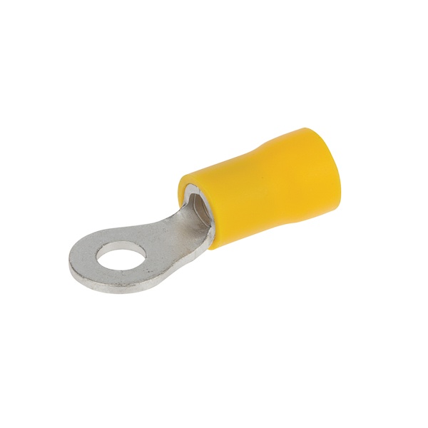 NSI Miniterms R12-8V-S R Series Ring Terminal, 12 to 10 AWG Conductor, 1.003 in L, Brazed Seam Barrel, Copper, Yellow