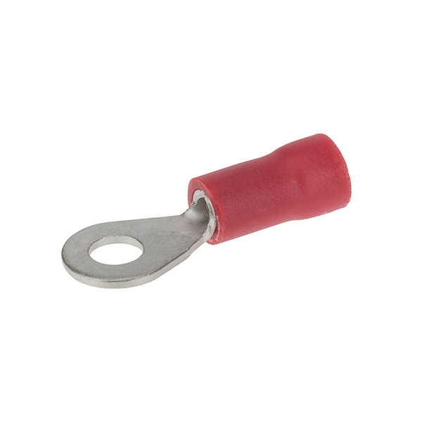 NSI Miniterms R22-10V-S R Series Ring Terminal, 22 to 18 AWG Conductor, 0.826 in L, Brazed Seam Barrel, Copper, Red