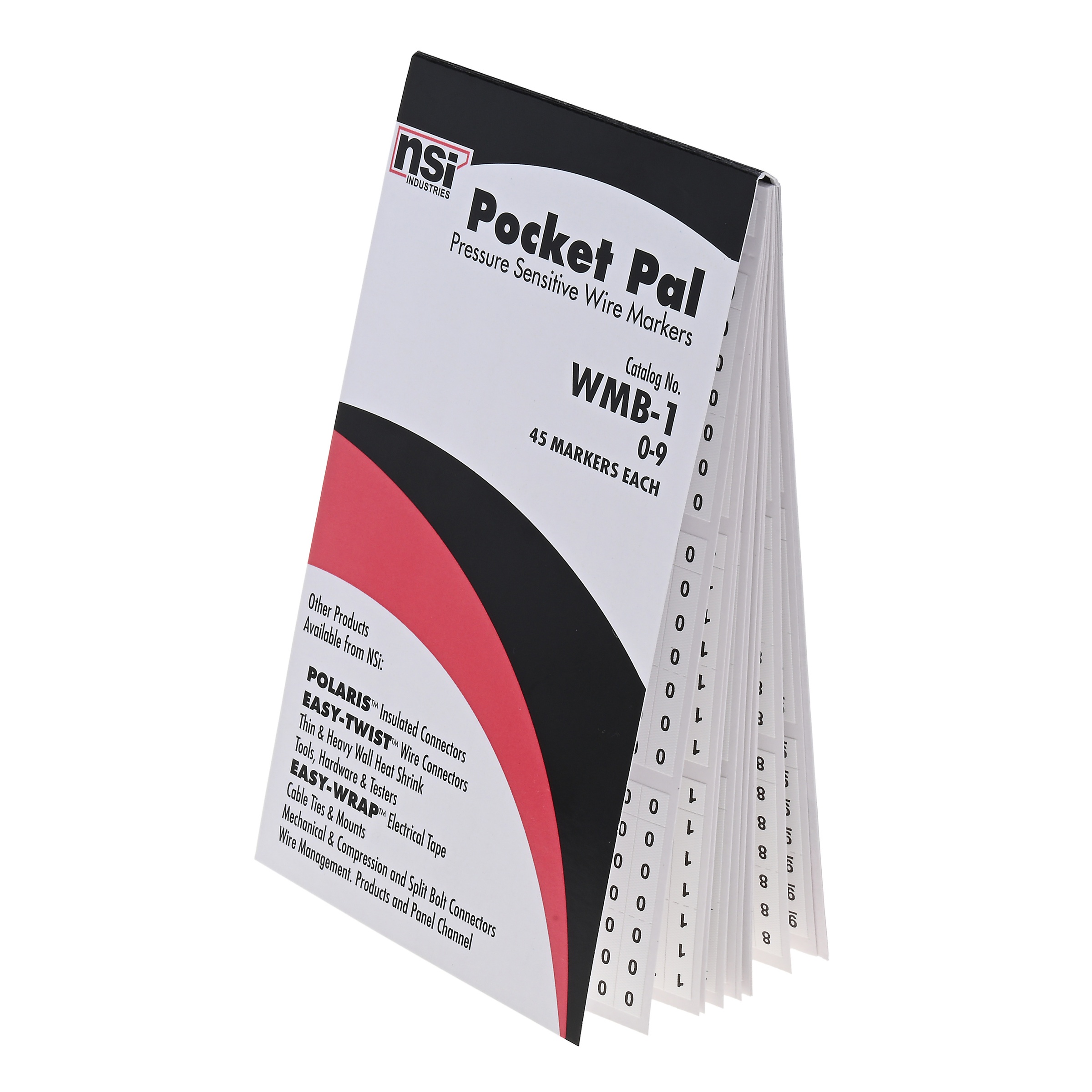 NSI Pocket Pal WMB-1 Pre-Printed Wire Marker Book, 6 in L x 3-1/4 in W, Black on White, Vinyl Impregnated Cloth Film
