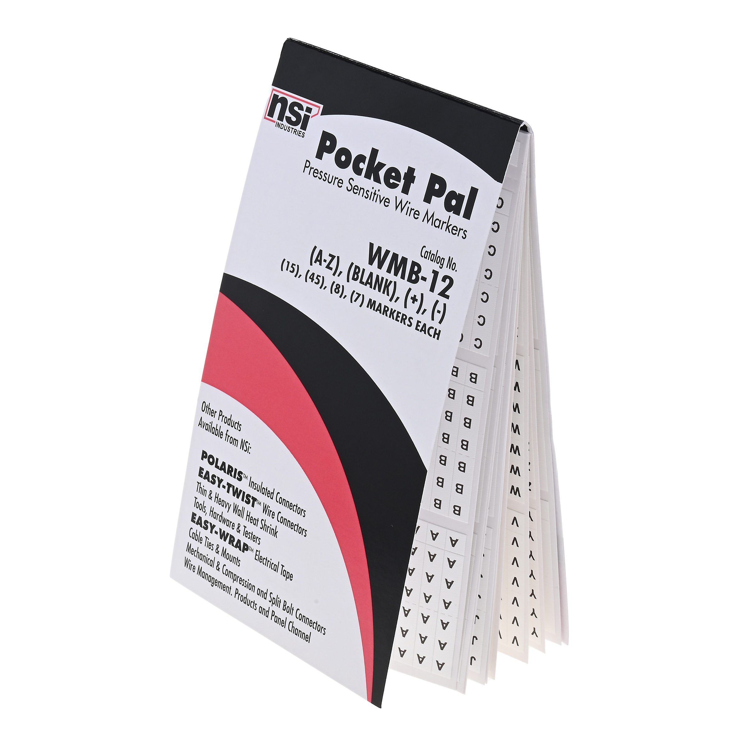 NSI WMB-12 Wire Marker Book, 3-1/4 in W, Black on White, Vinyl Impregnated Cloth