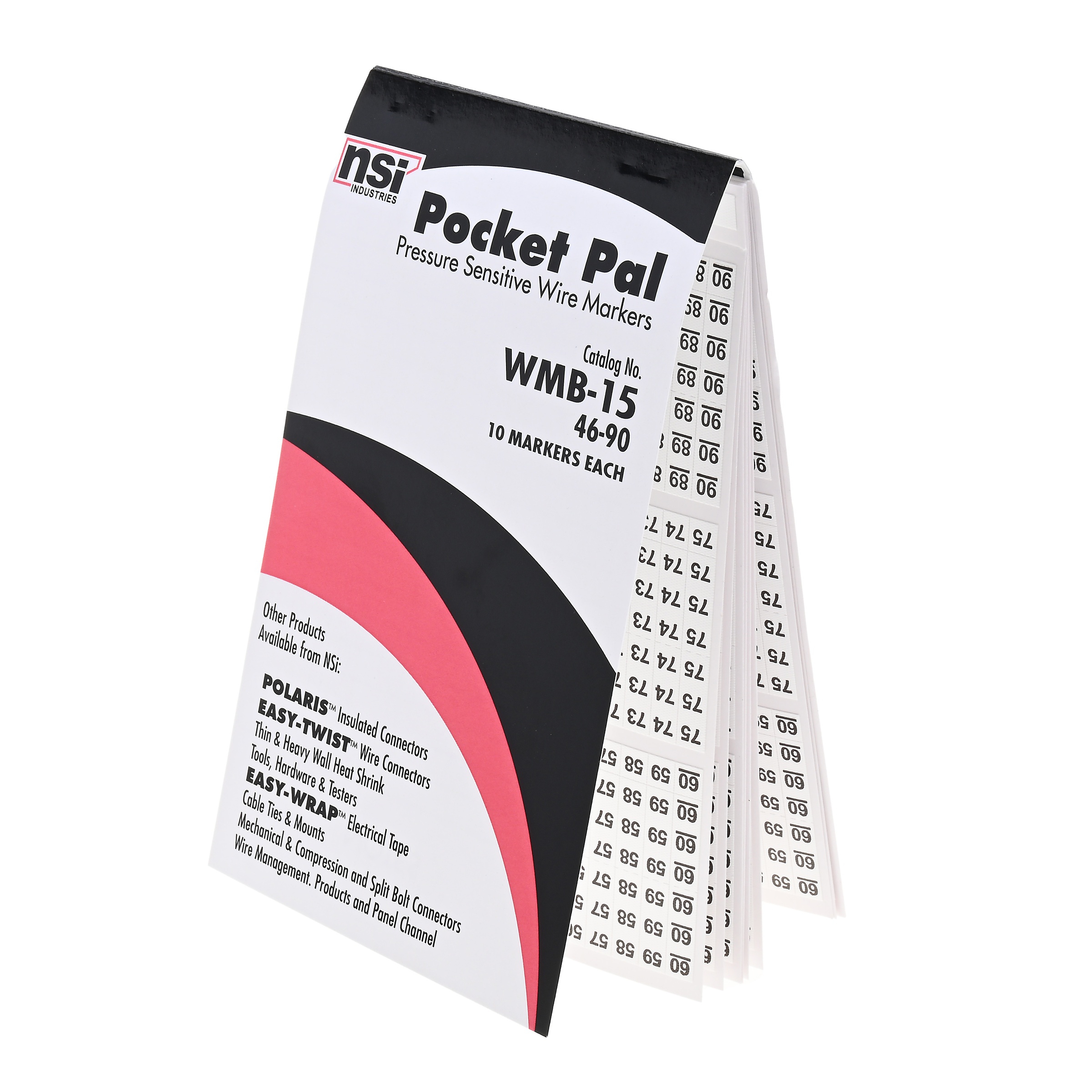 NSI Pocket Pal WMB-15 Pre-Printed Wire Marker Book, 6 in L x 3-1/4 in W, Black on White, Vinyl Impregnated Cloth Film
