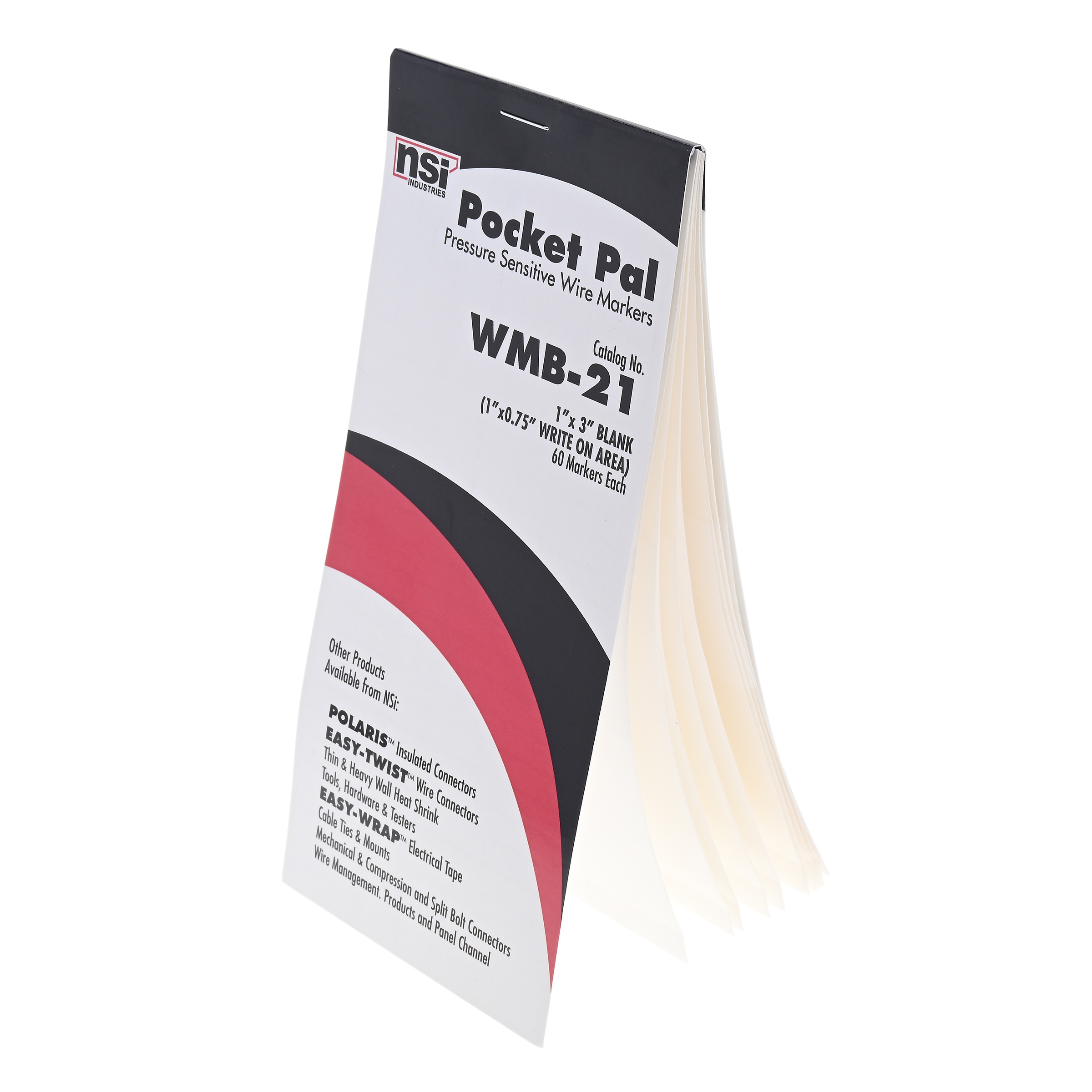 NSI Pocket Pal Wire Management WMB-21 Wire Marker Book, 3-1/4 in W, Black on White, Vinyl Impregnated Cloth