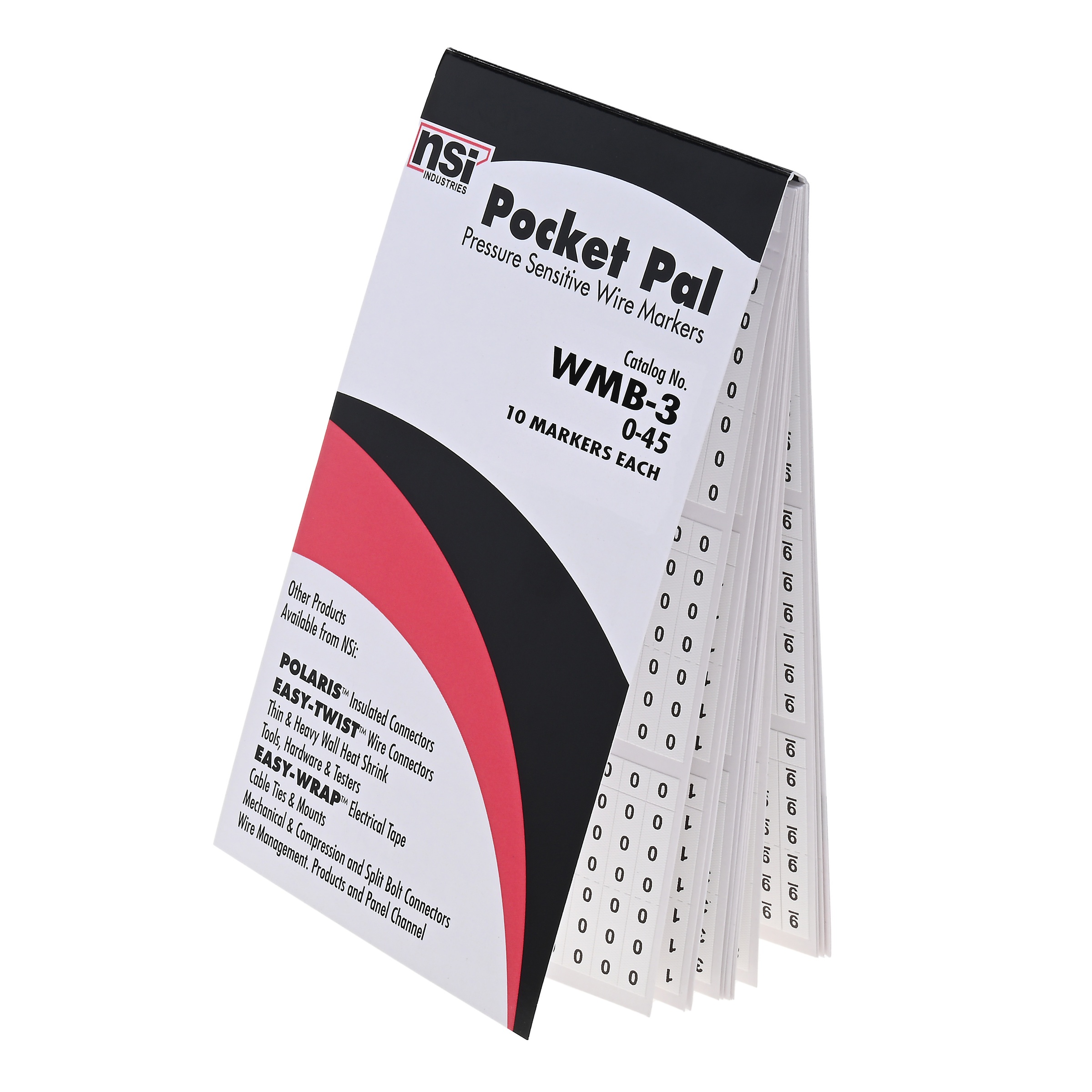 NSI Pocket Pal WMB-3 Pre-Printed Wire Marker Book, 6 in L x 3-1/4 in W, Black on White, Vinyl Impregnated Cloth Film