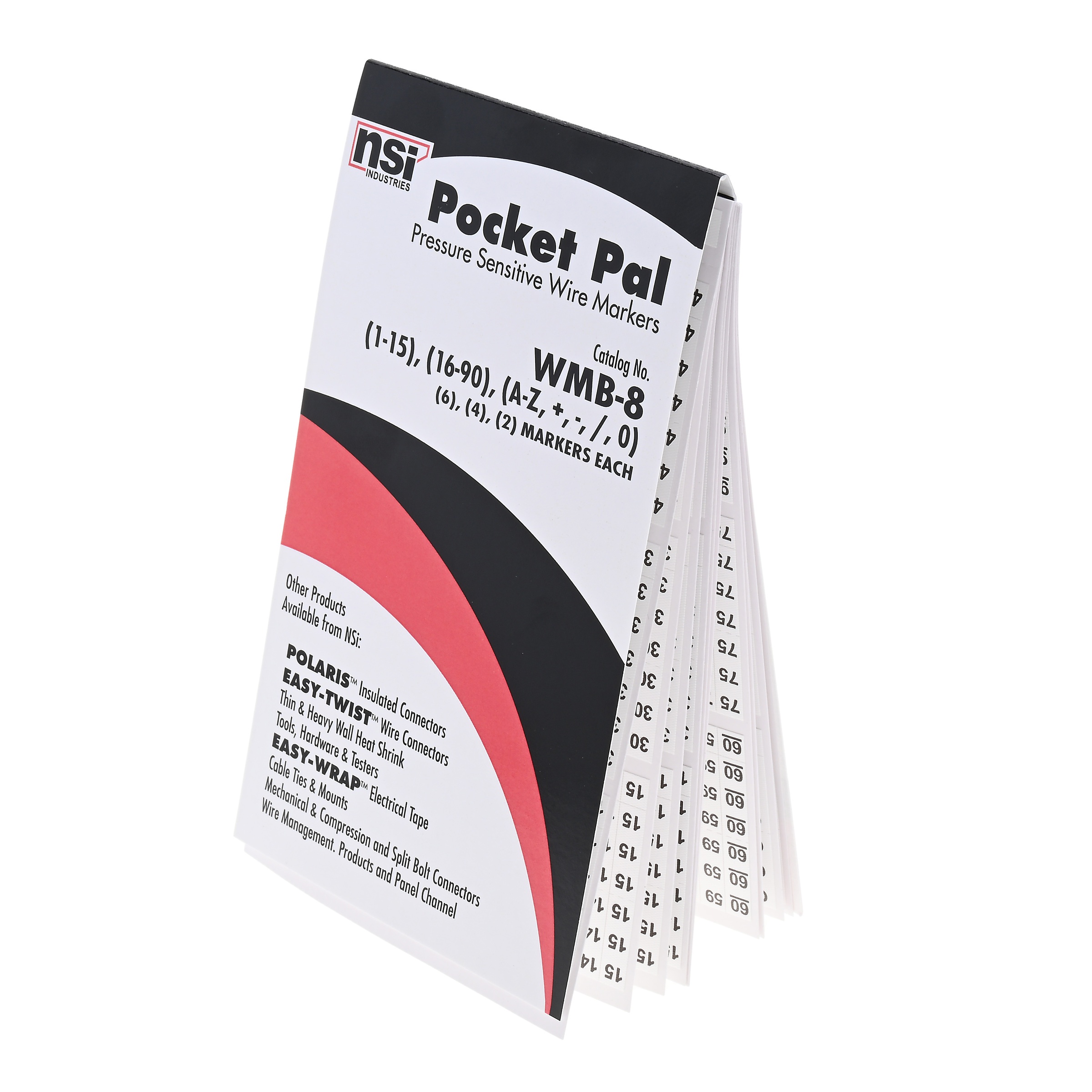 NSI Pocket Pal Wire Management WMB-8 Wire Marker Book, 3-1/4 in W, Black on White, Vinyl Impregnated Cloth