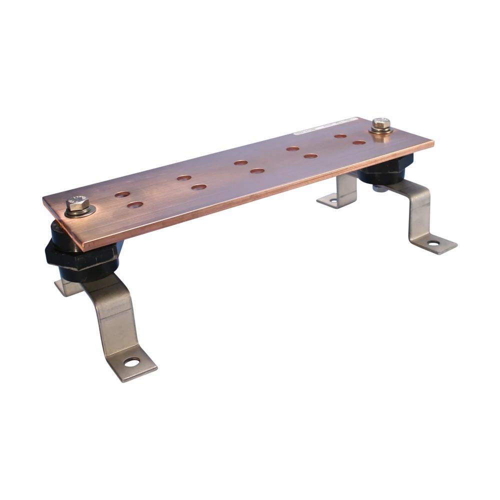 nVent ERICO EGBA14412CC Grounding Busbar With Insulator, Stainless Steel Bracket and Stainless Steel Mounting Bolts, 12 in L x 4 in W, Copper