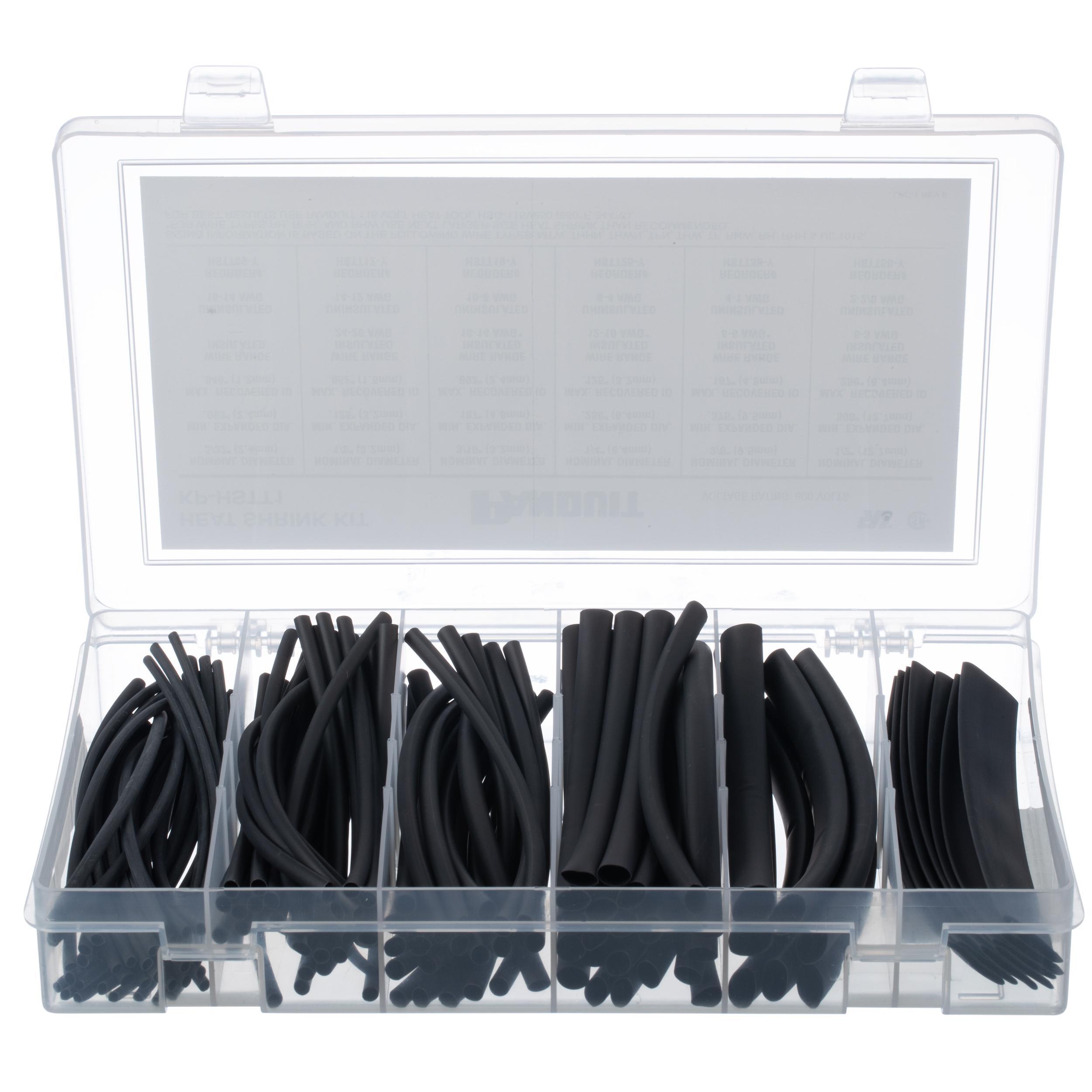 Panduit® KP-HSTT1 Cross Linked Heat Shrink Tubing Kit Box, Polyolefin, Black