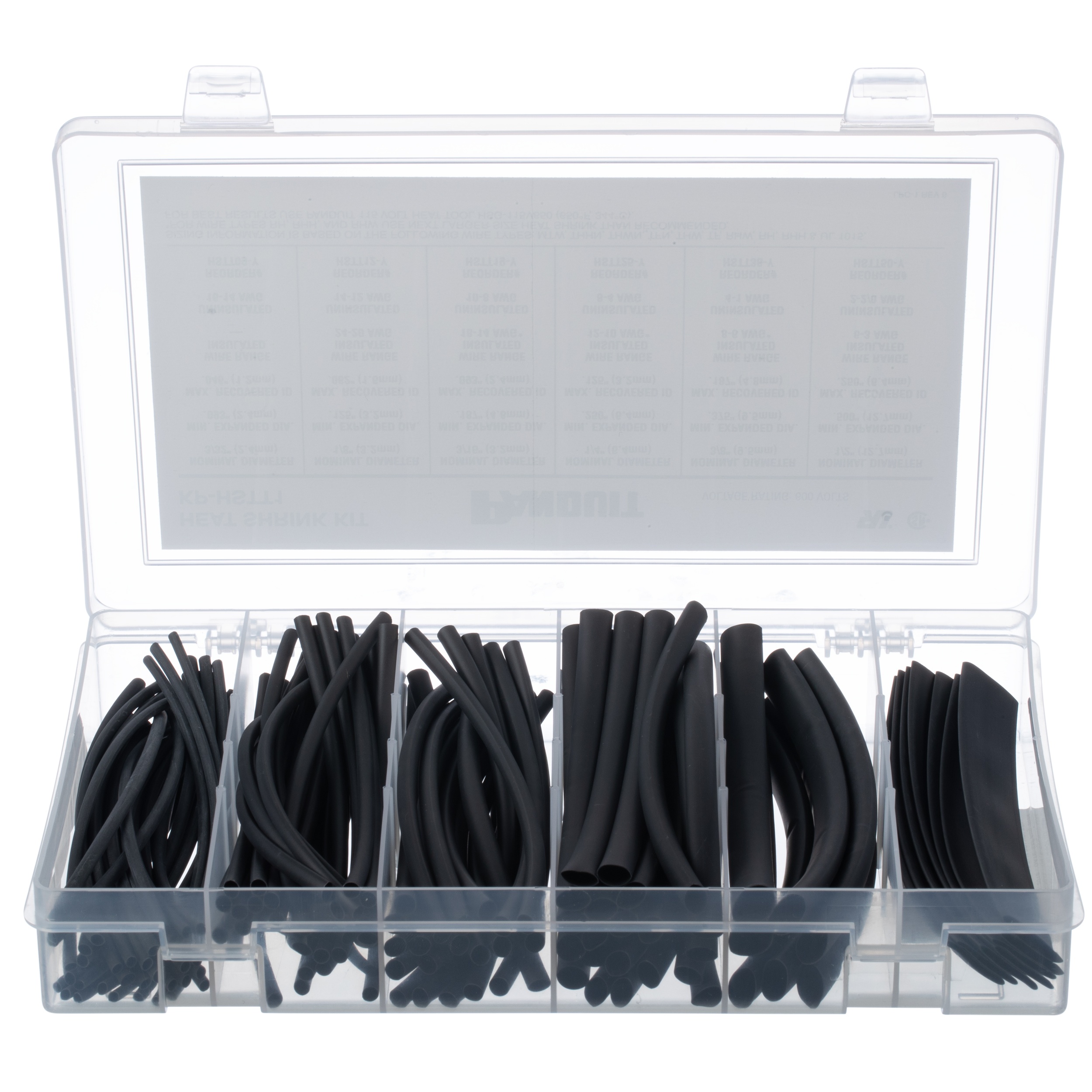 Panduit® KP-HSTTA Adhesive Lined Cross Linked Dual Thinwall Heat Shrink Tubing Kit Box, Polyolefin, Black