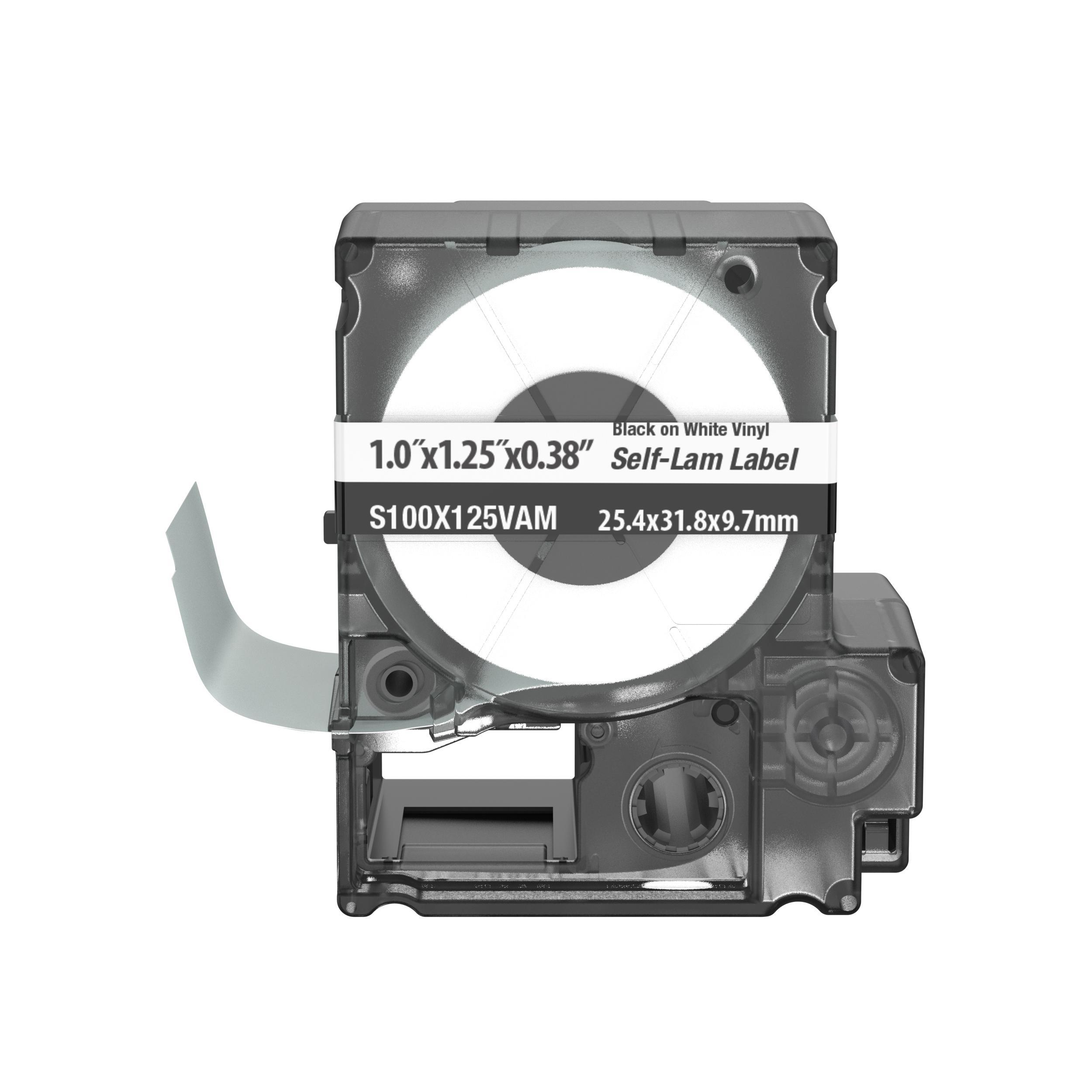 Panduit® S100X125VAM Self-Laminating Label Cassette, 2.95 in L x 2.53 in W, For Use With MP100 and MP300 Mobile Printers, Vinyl, Clear/White