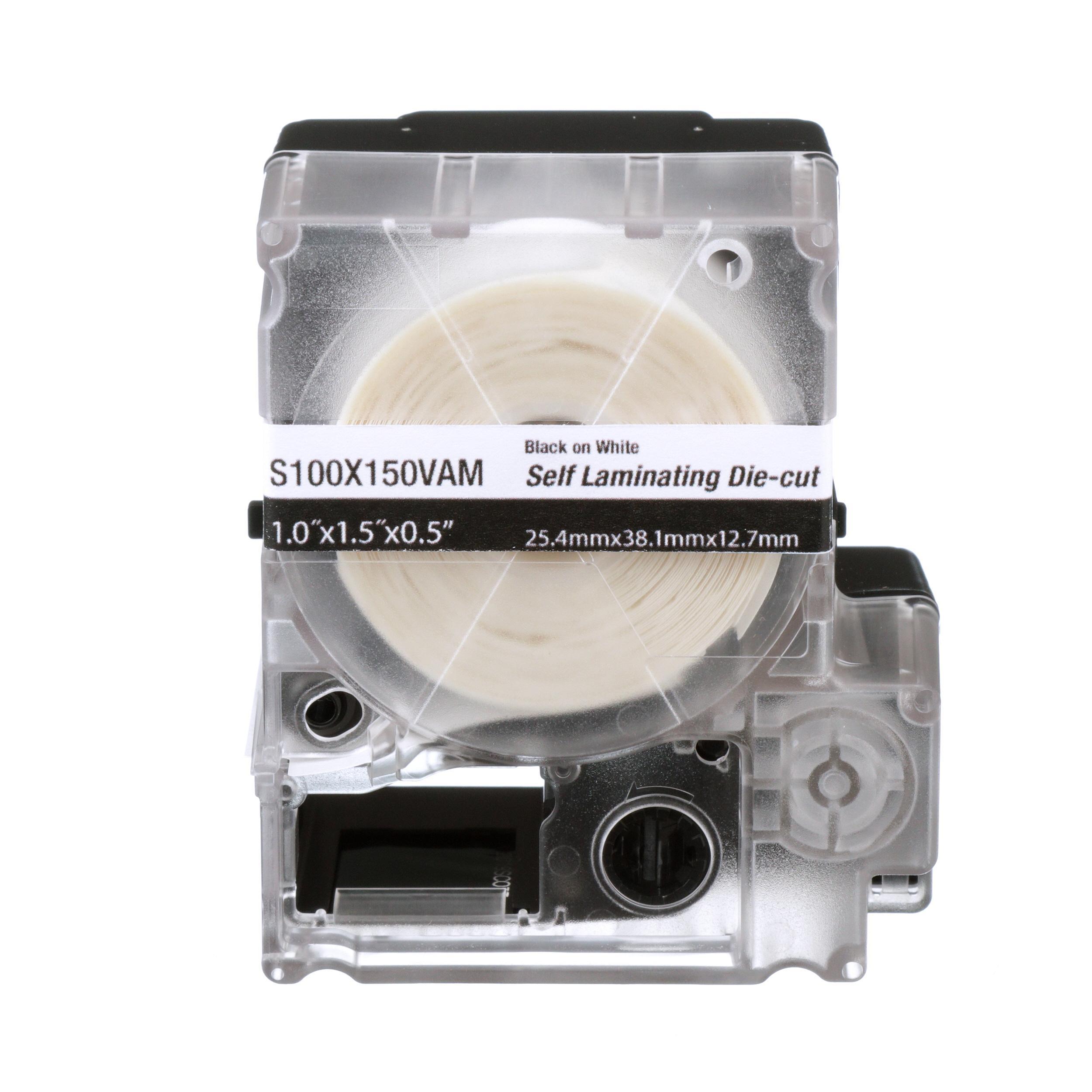 Panduit® S100X150VAM Self-Laminating Label Cassette, 2.95 in L x 2.53 in W, For Use With MP100 and MP300 Mobile Printers, Vinyl, Clear/White