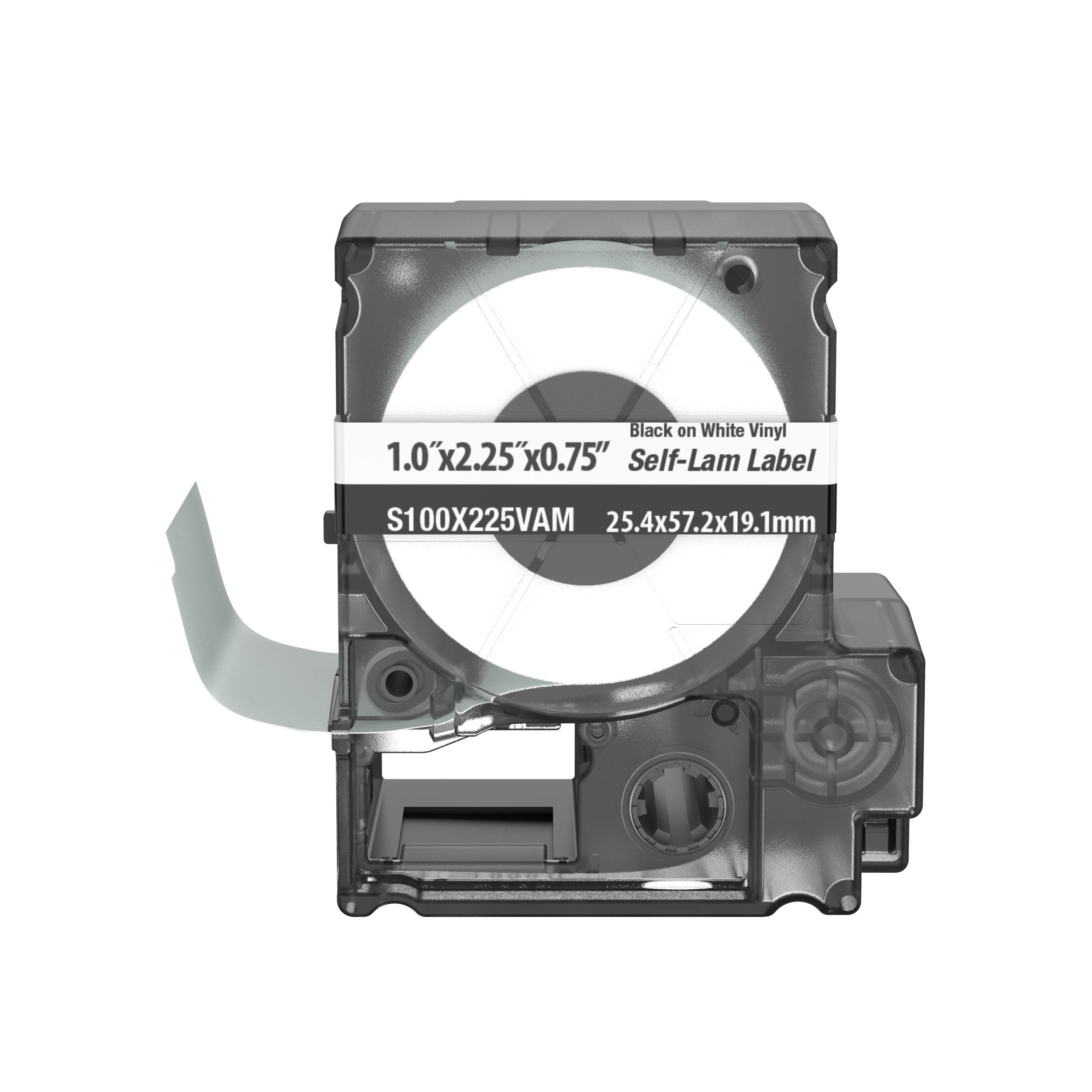 Panduit® S100X225VAM Self-Laminating Label Cassette, 2.95 in L x 2.53 in W, For Use With MP100 and MP300 Mobile Printers, Vinyl, Clear/White