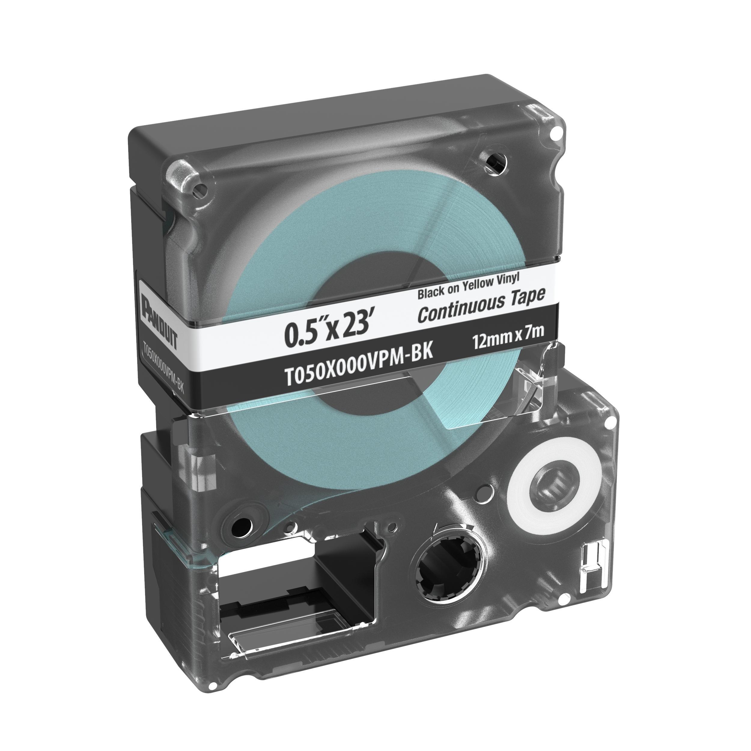 Panduit® T050X000VPM-BK Continuous Tape Cassette, 2.95 in L x 2.53 in W, For Use With MP100 and MP300 Mobile Printers, Vinyl, Black on White