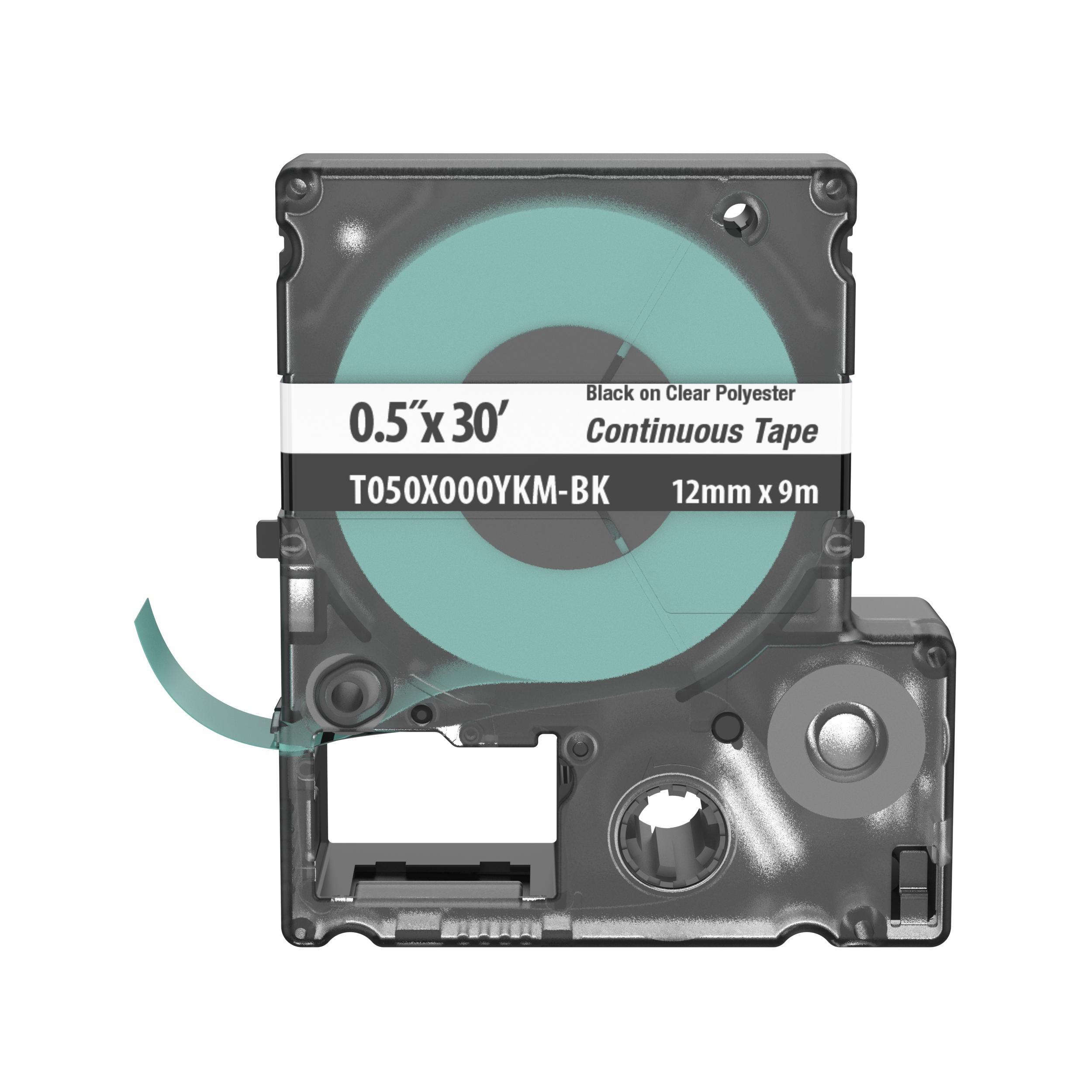 Panduit® T050X000YKM-BK Continuous Tape Cassette, 2.95 in L x 2.53 in W, For Use With MP100 and MP300 Mobile Printers, Polyester, Black on Clear