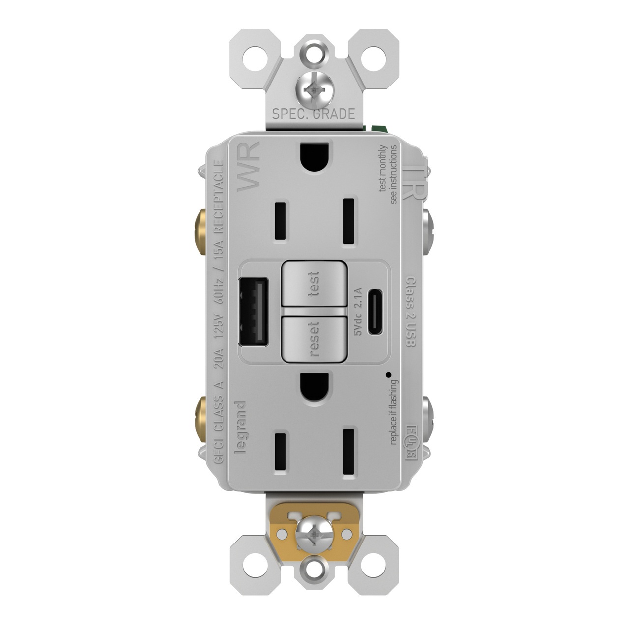 Pass & Seymour® 1597TRWRUSBACGRY GFCI Receptacles