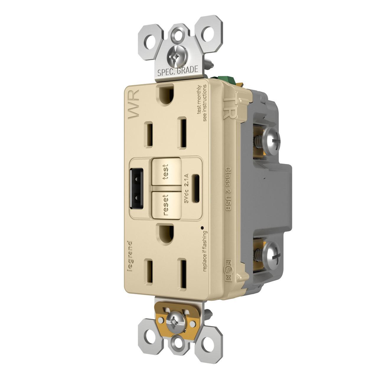 Pass & Seymour® 1597TRWRUSBACI GFCI Receptacles