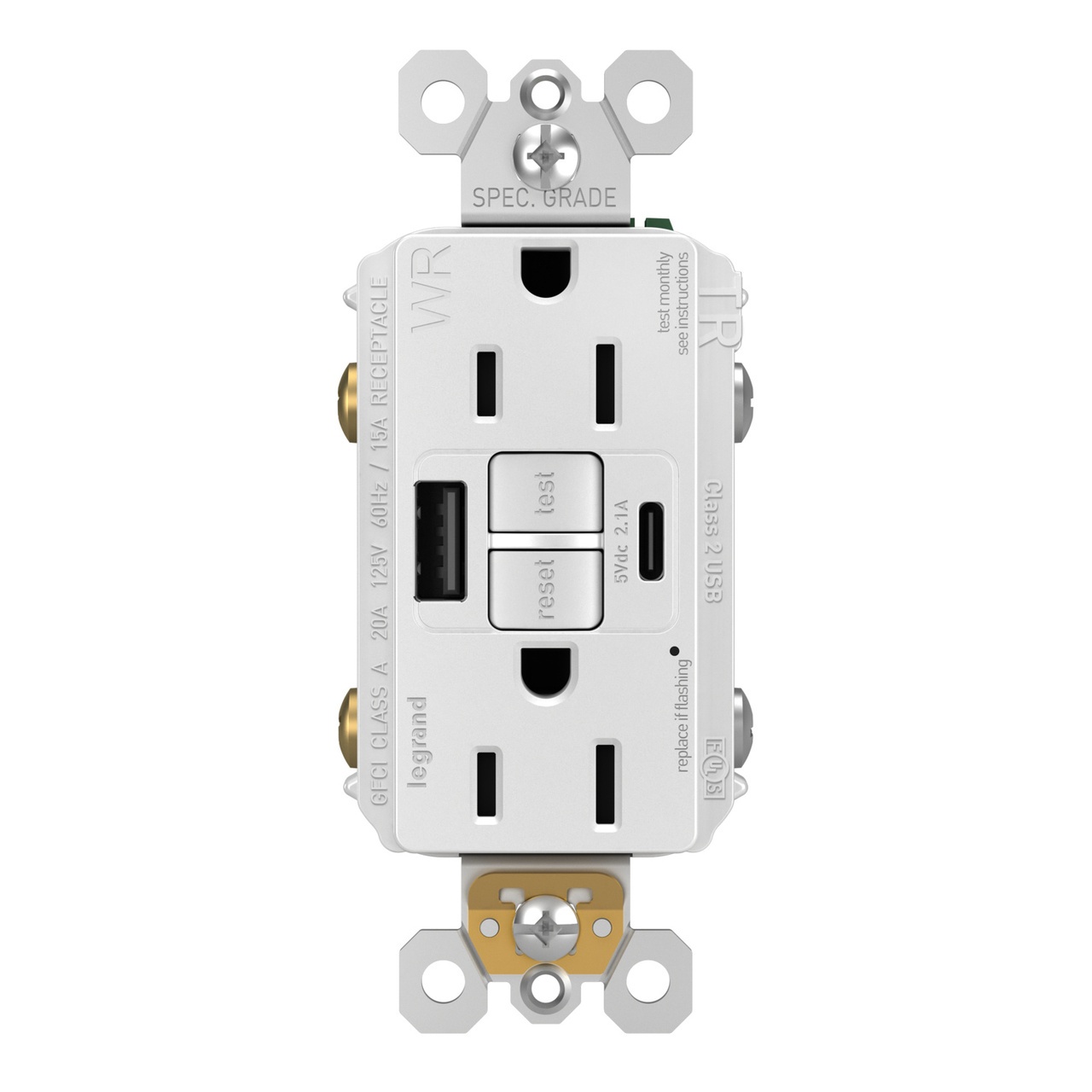 Pass & Seymour® 1597TRWRUSBACW GFCI Receptacles