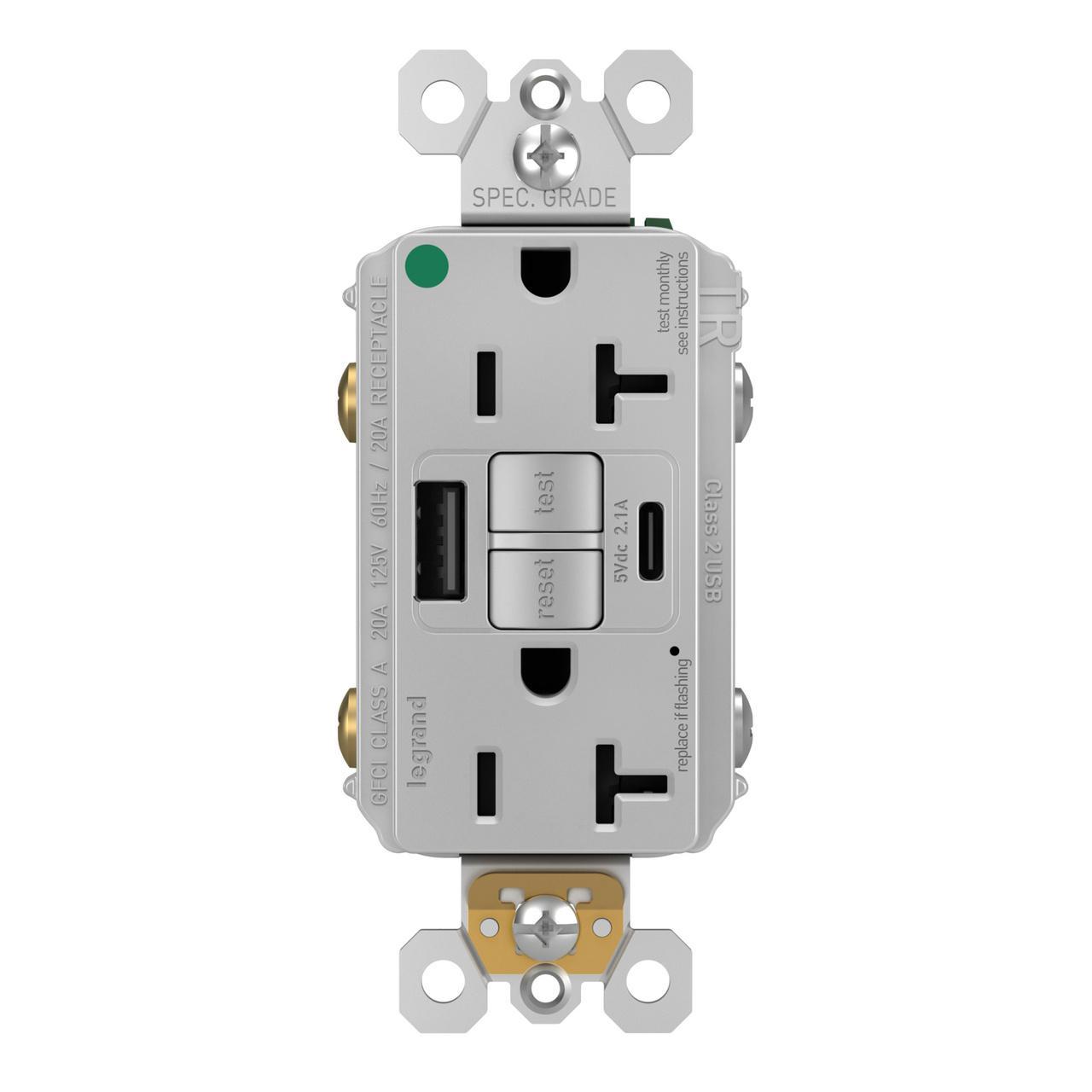 Pass & Seymour® 2097HGTRUSBACGRY GFCI Receptacles