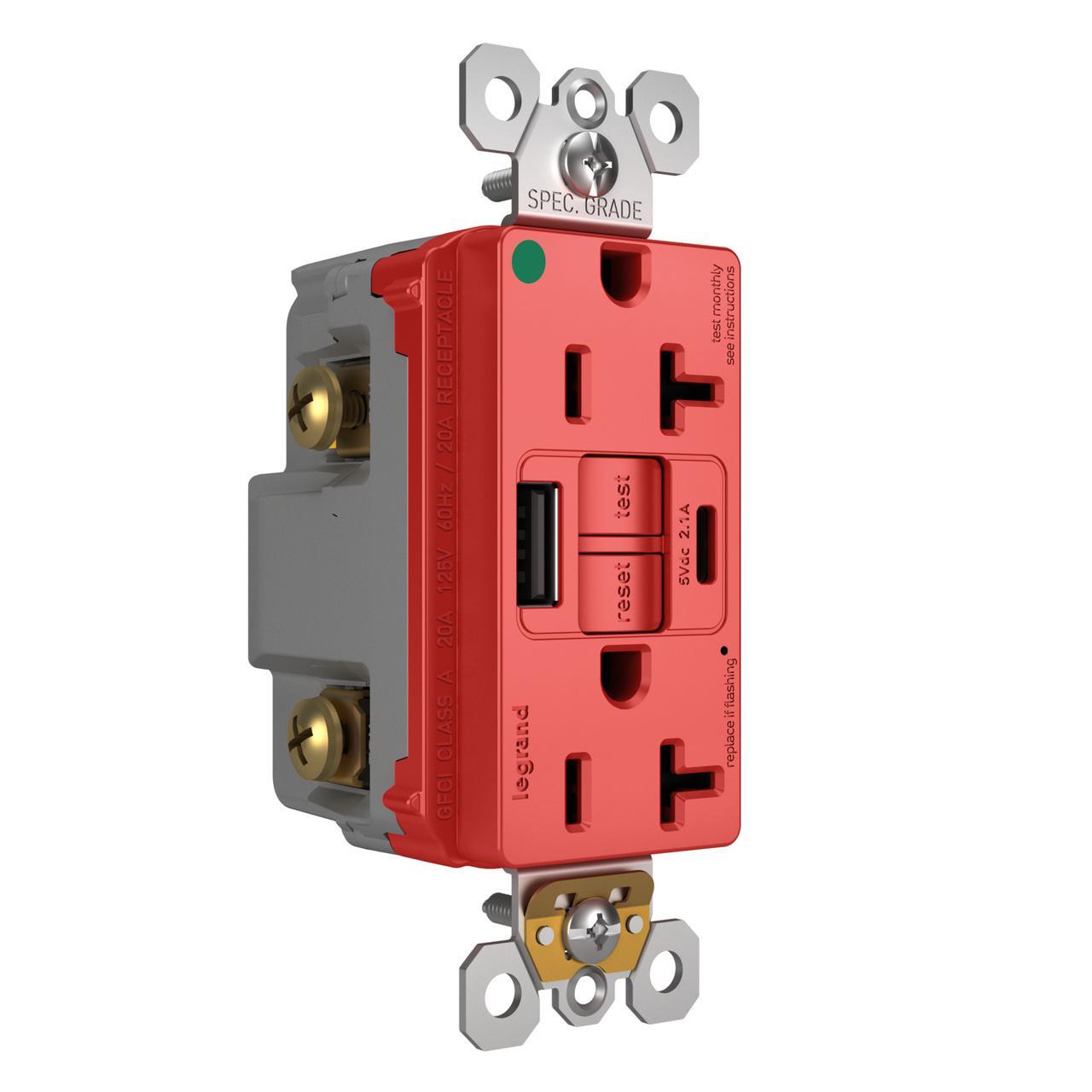 Pass & Seymour® 2097HGTRUSBACRED GFCI Receptacles